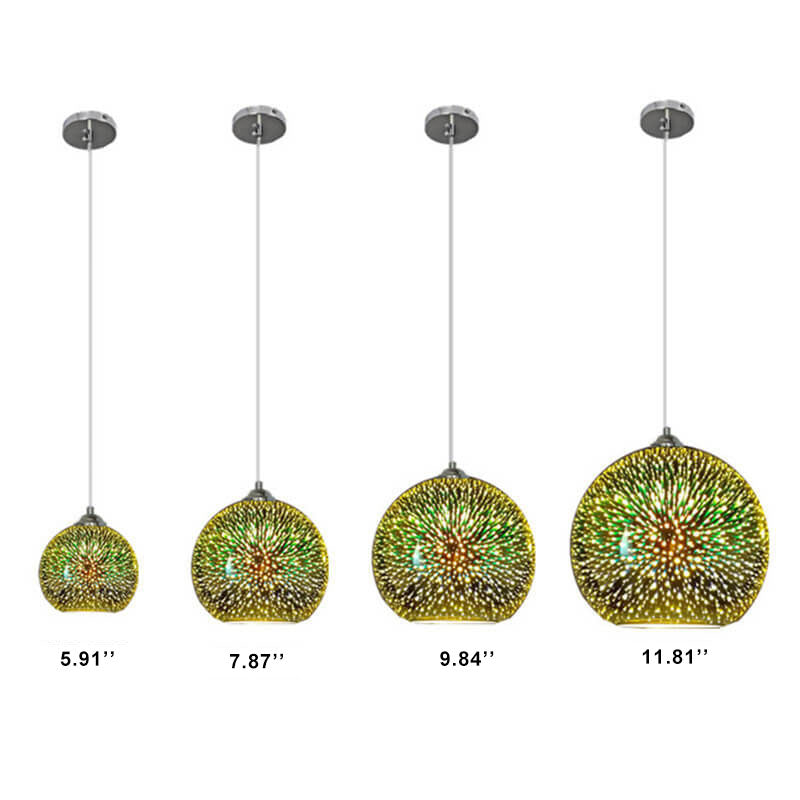 Contemporary 3D Colorful Fireworks Glass Dome Pendant Light with Single Bulb