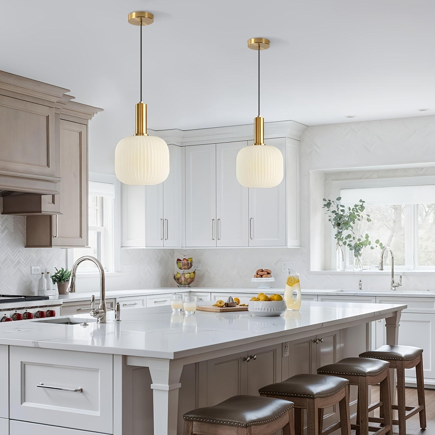 Brio Glass Pendant Light | Ribbed Shade, Polished Brass Finish