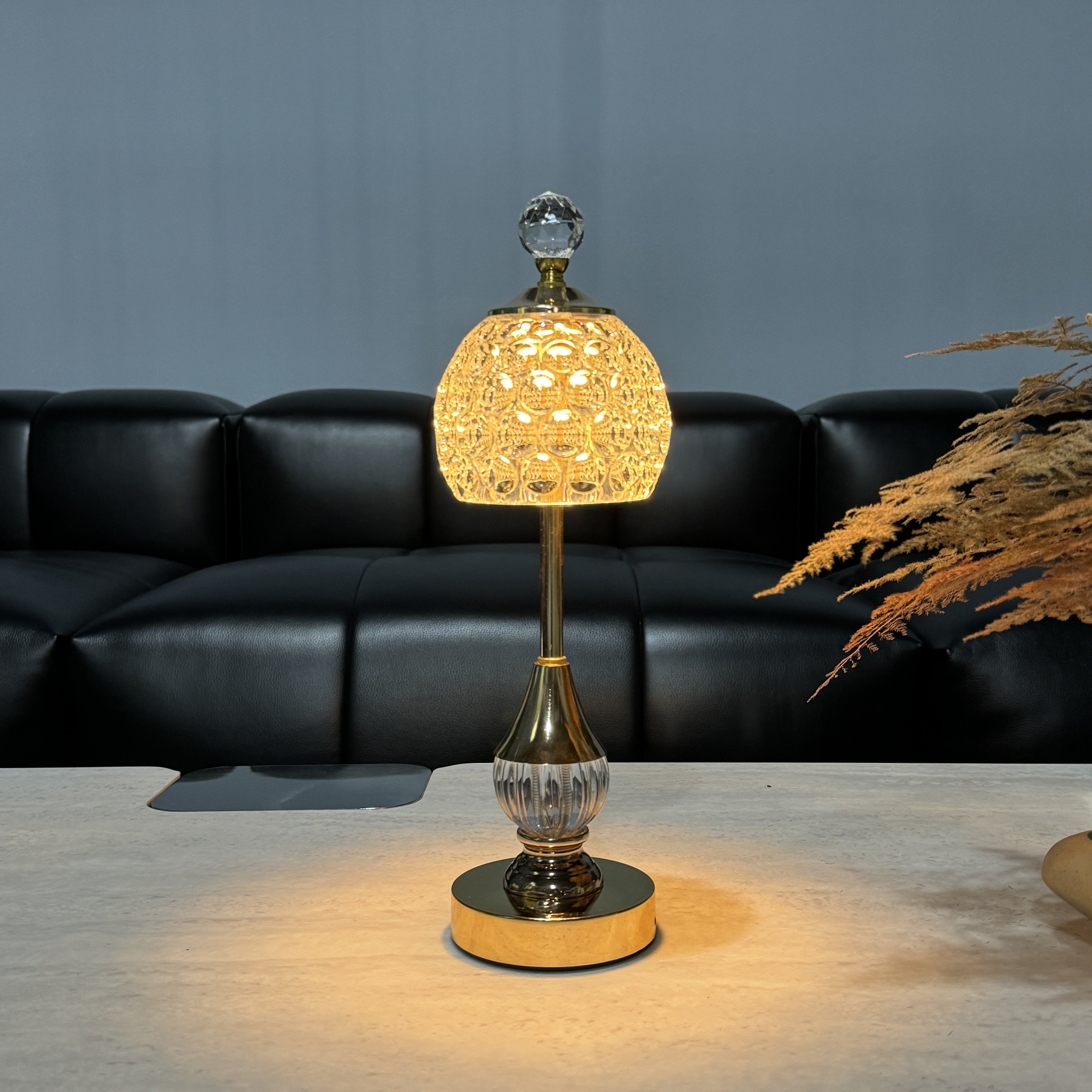 Cielo Crystal Touch Table Lamp | Rechargeable LED, Polished Gold
