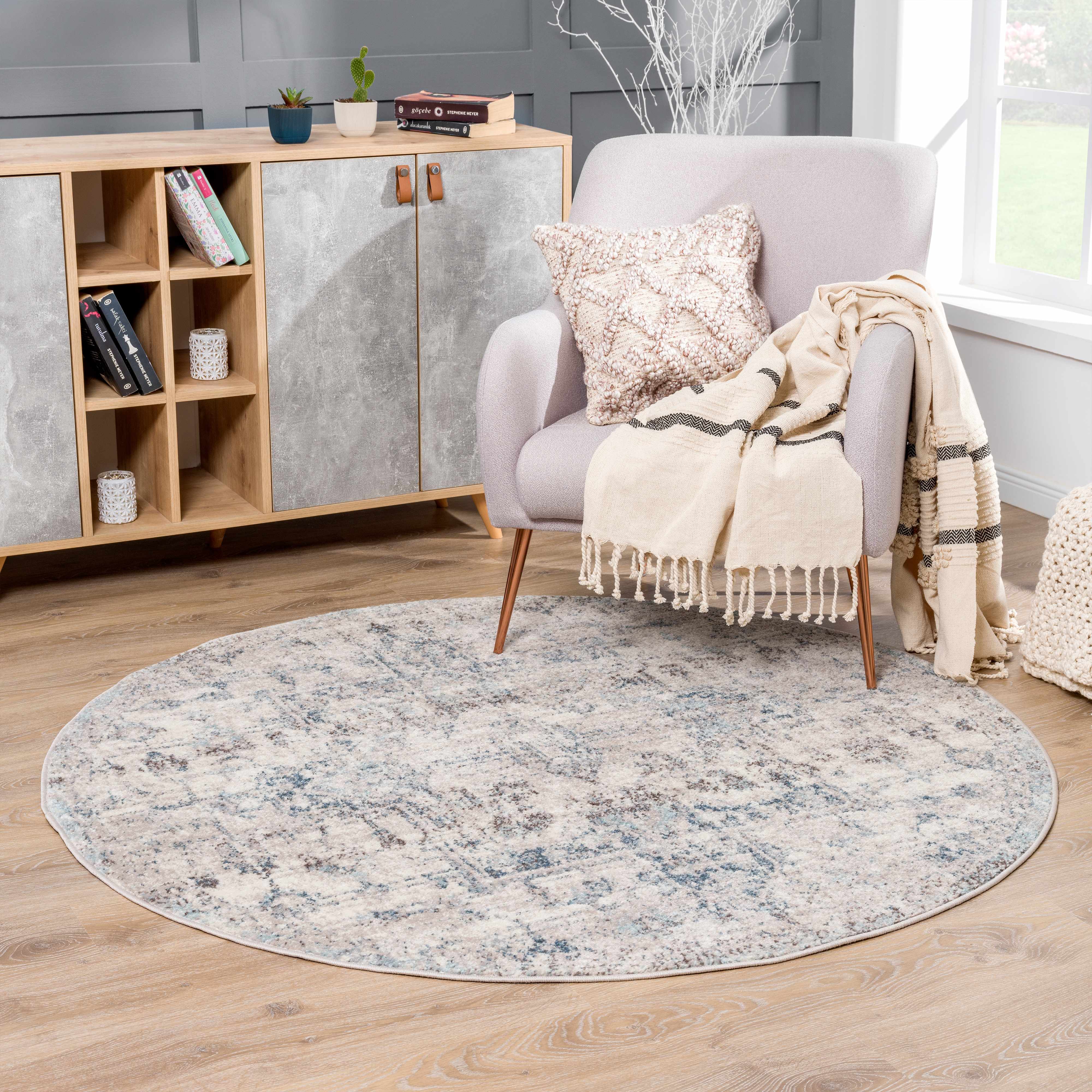 Oriana Area Rug  Persian Medallion, Machine Woven, Light Gray