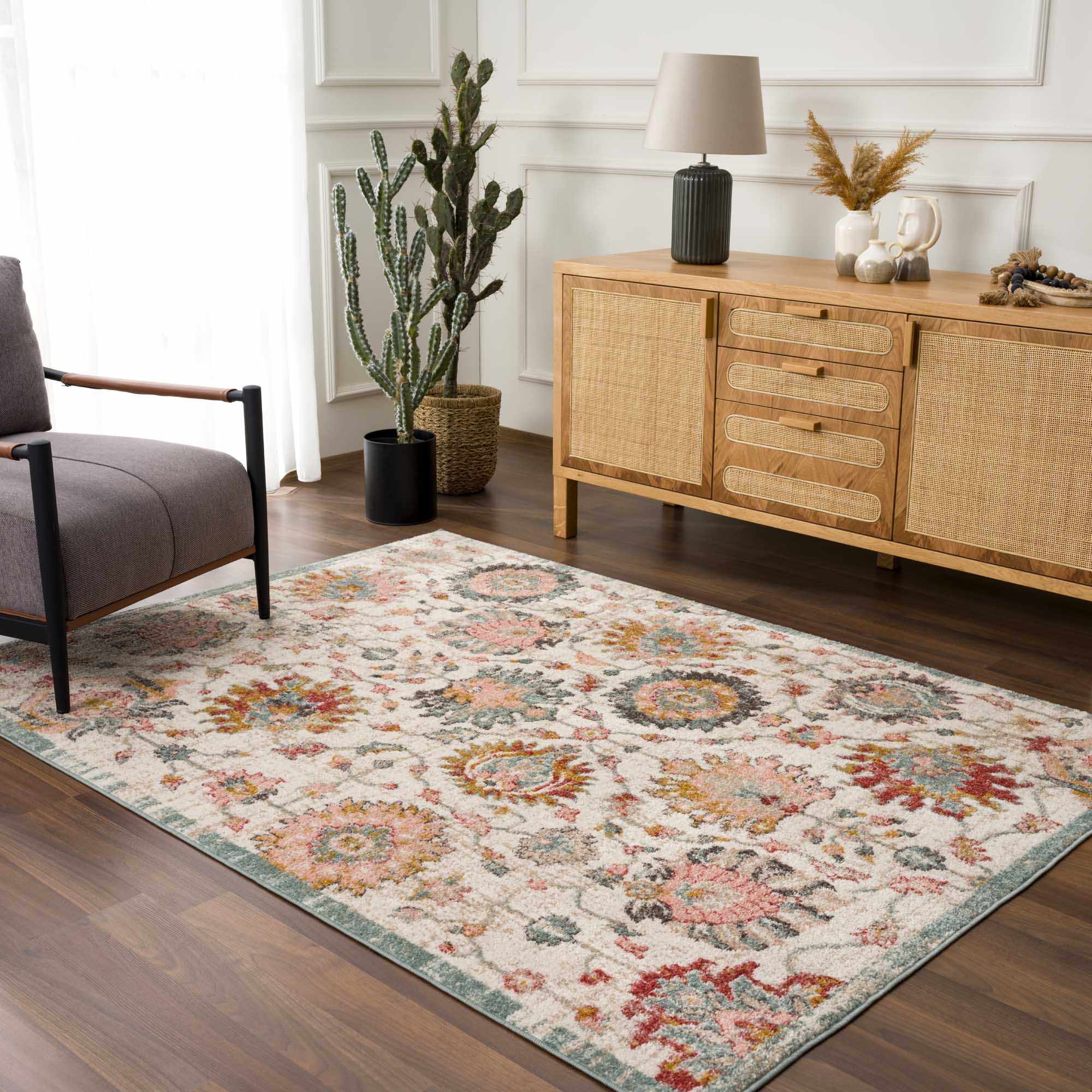 Bello Twilight Floral Area Rug  Medium Pile, Machine Woven