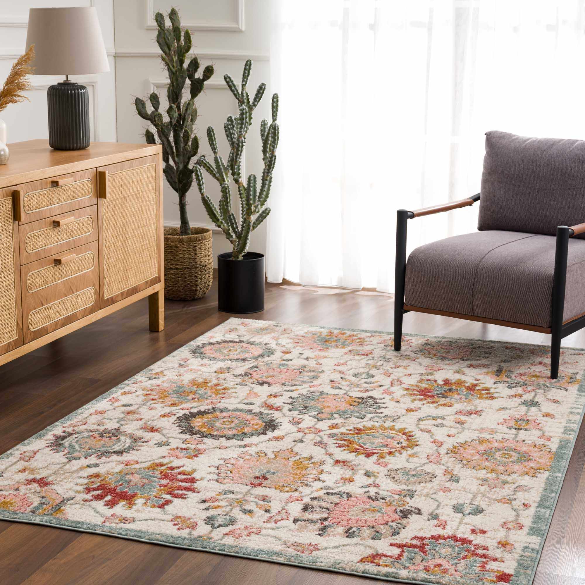 Bello Twilight Floral Area Rug  Medium Pile, Machine Woven