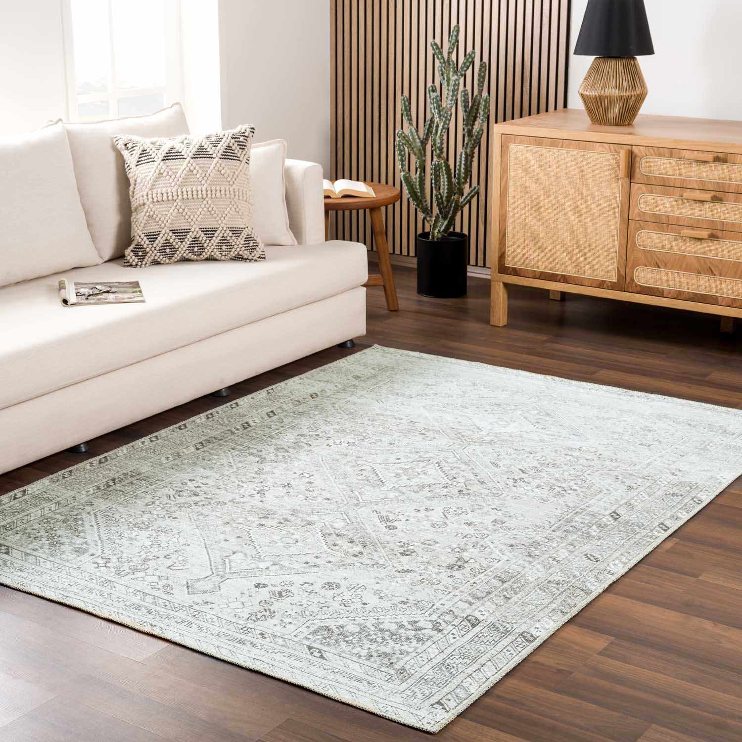 Bela Washable Rug  Machine Woven  Cream and Sage Design