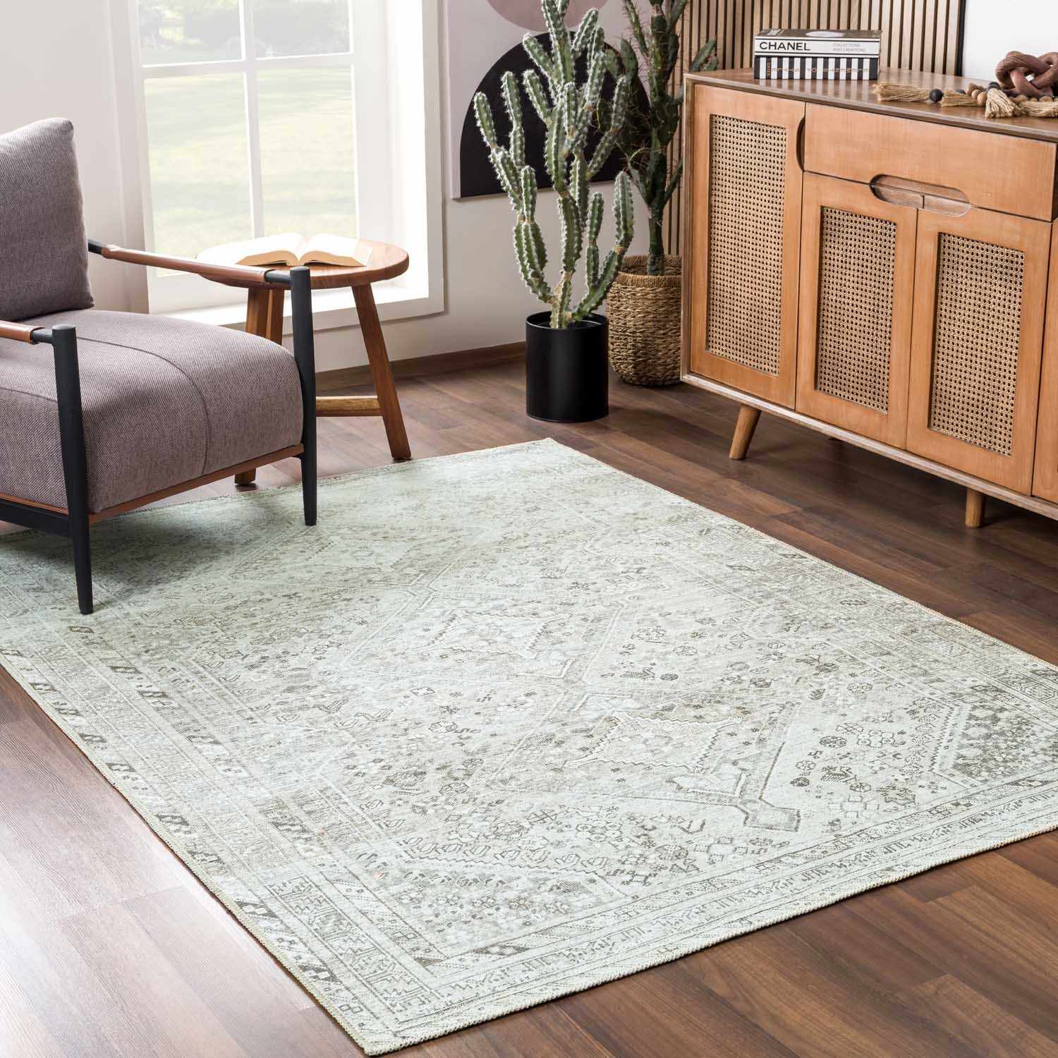 Bela Washable Rug  Machine Woven  Cream and Sage Design
