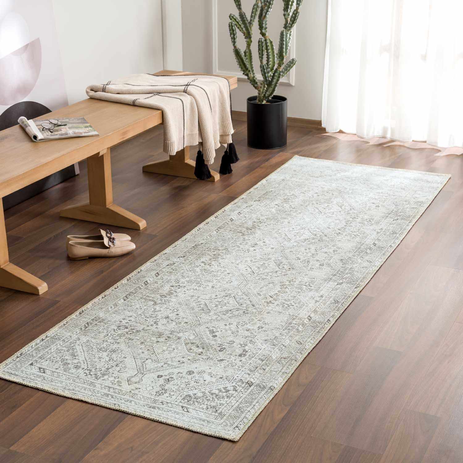 Bela Washable Rug  Machine Woven  Cream and Sage Design