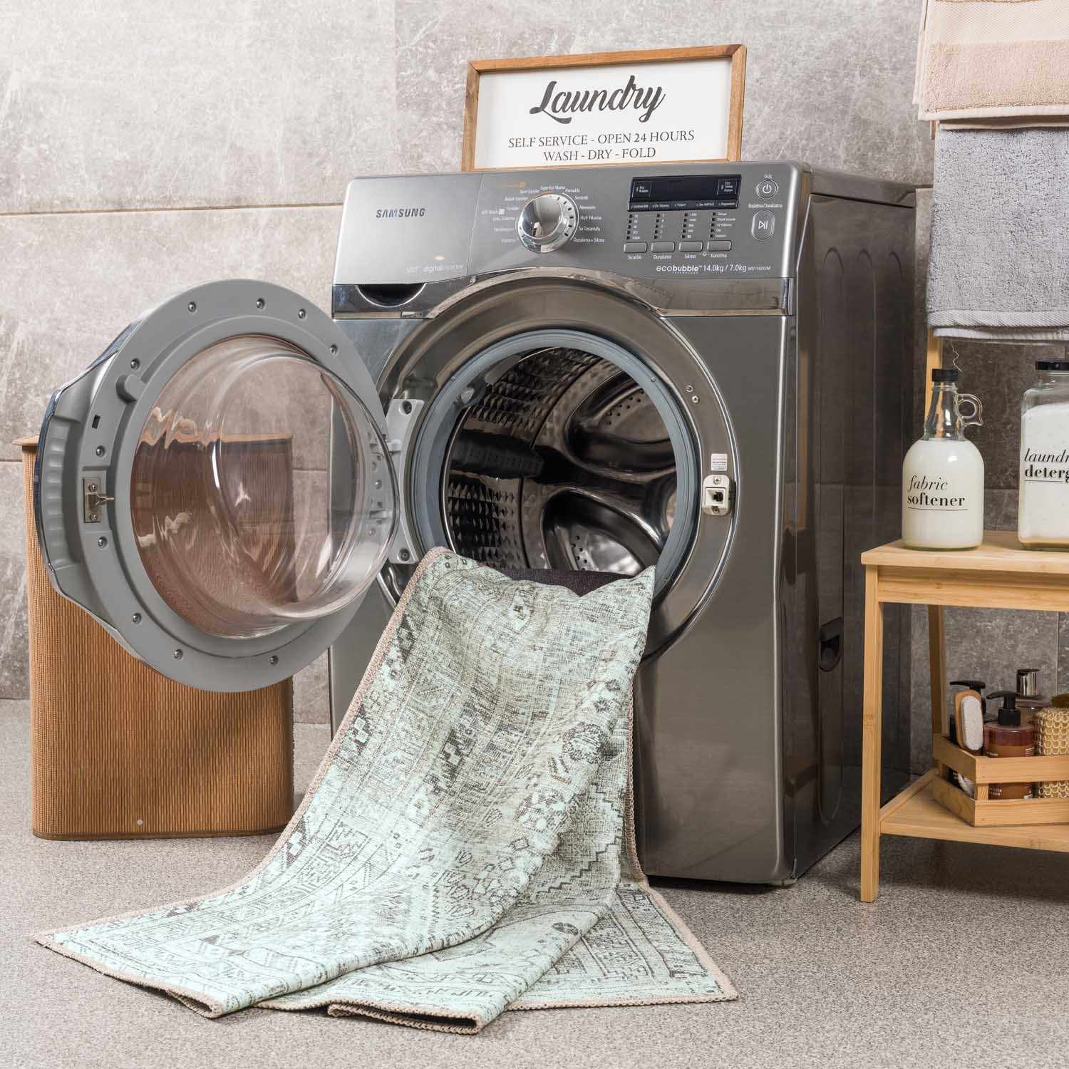 Bela Washable Rug  Machine Woven  Cream and Sage Design