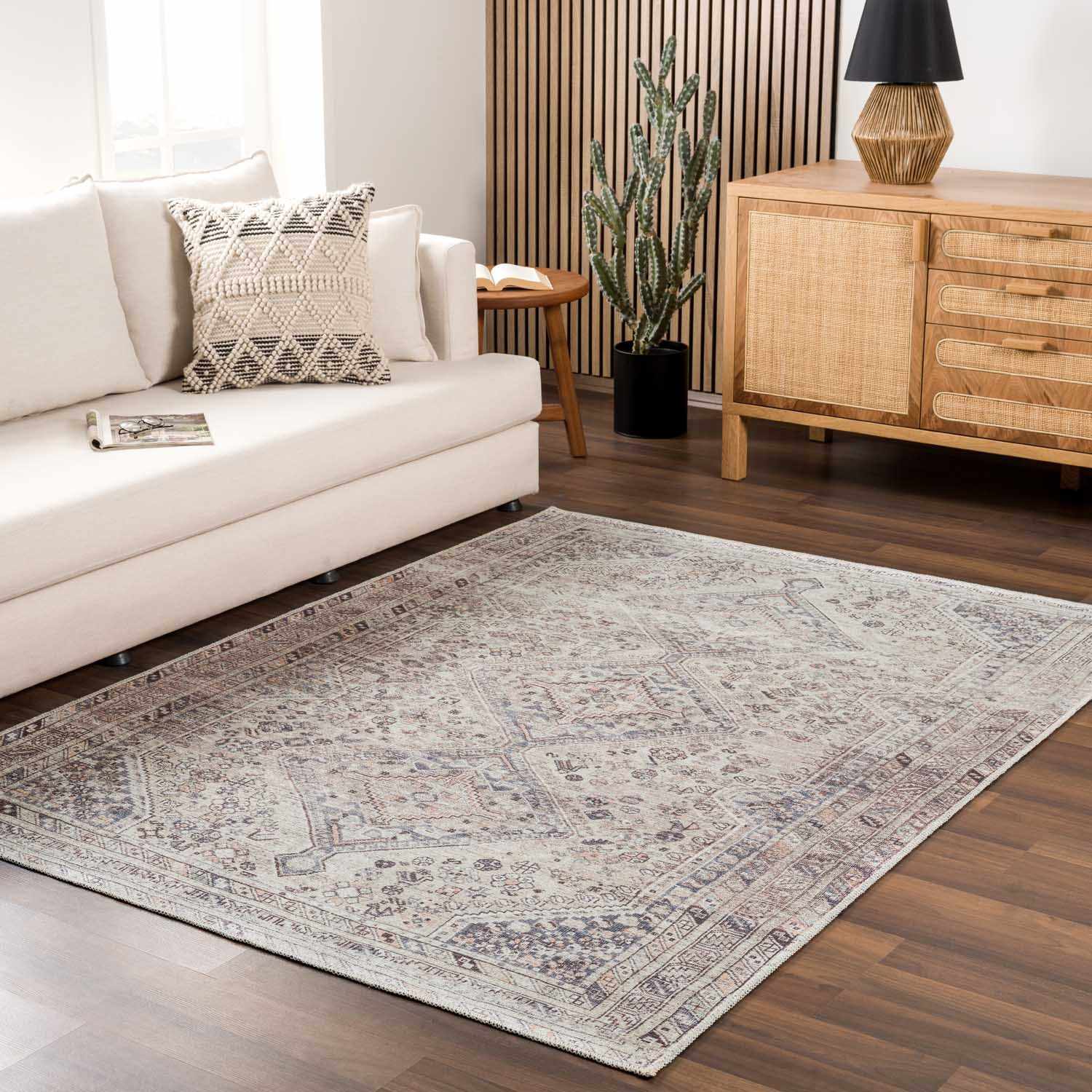 Bela Tan Area Rug  Machine Washable  Traditional Style