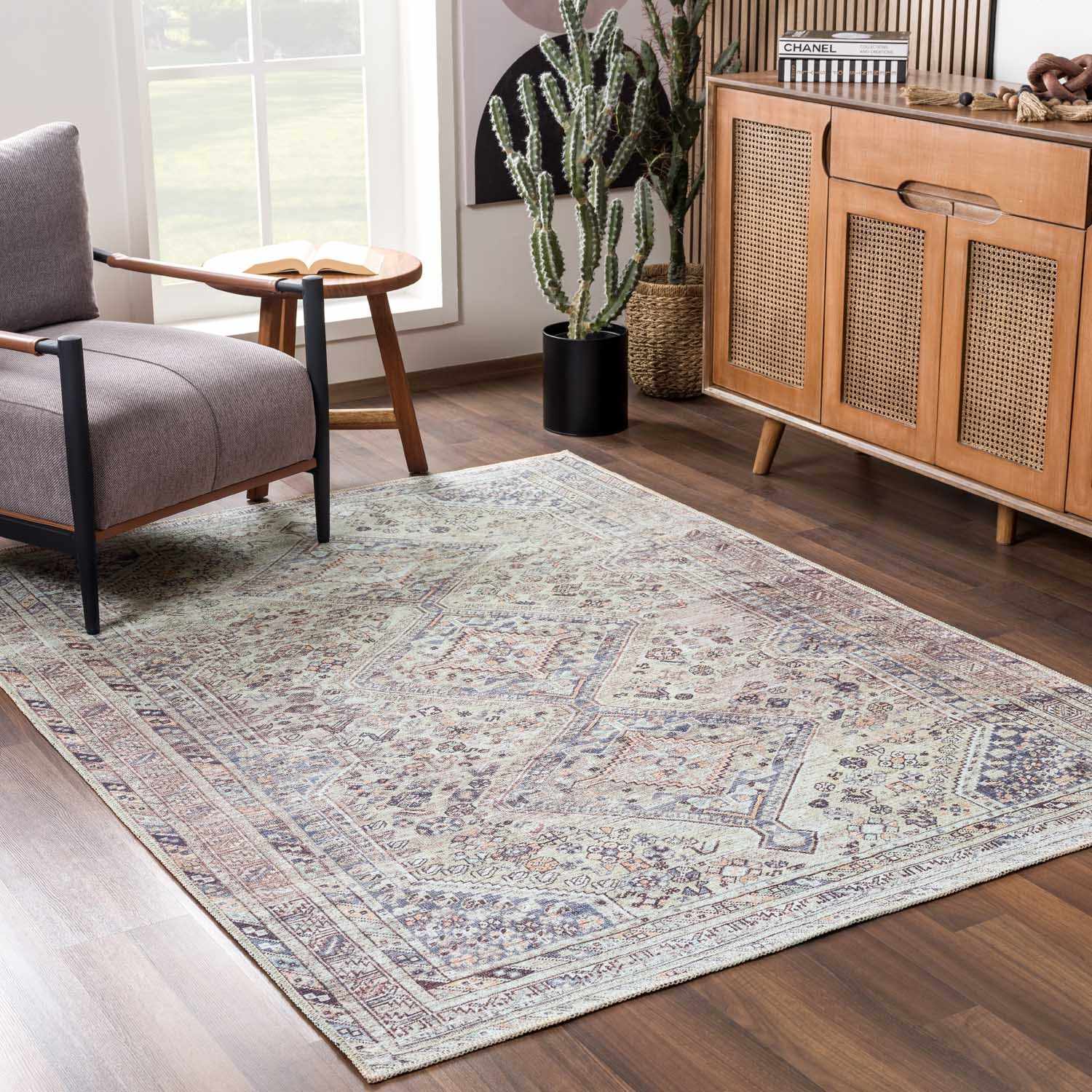 Bela Tan Area Rug  Machine Washable  Traditional Style