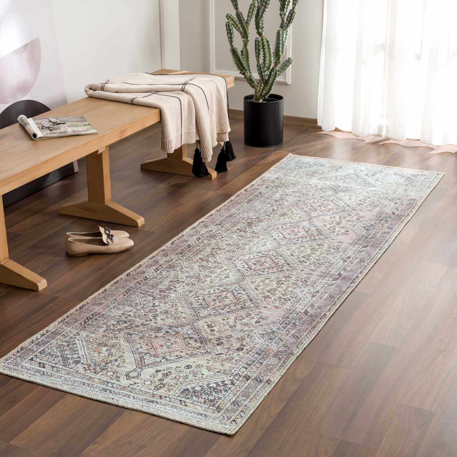 Bela Tan Area Rug  Machine Washable  Traditional Style