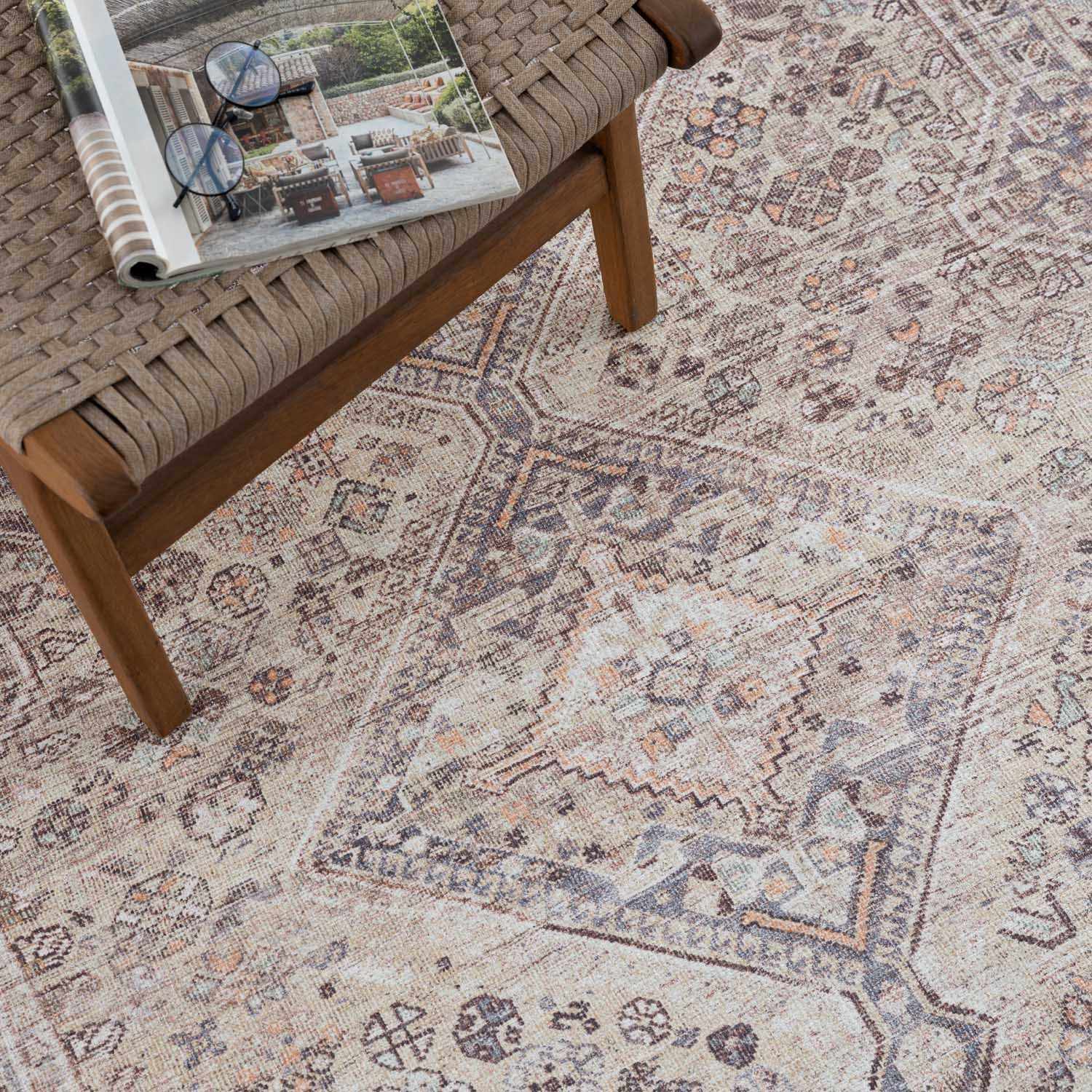 Bela Tan Area Rug  Machine Washable  Traditional Style
