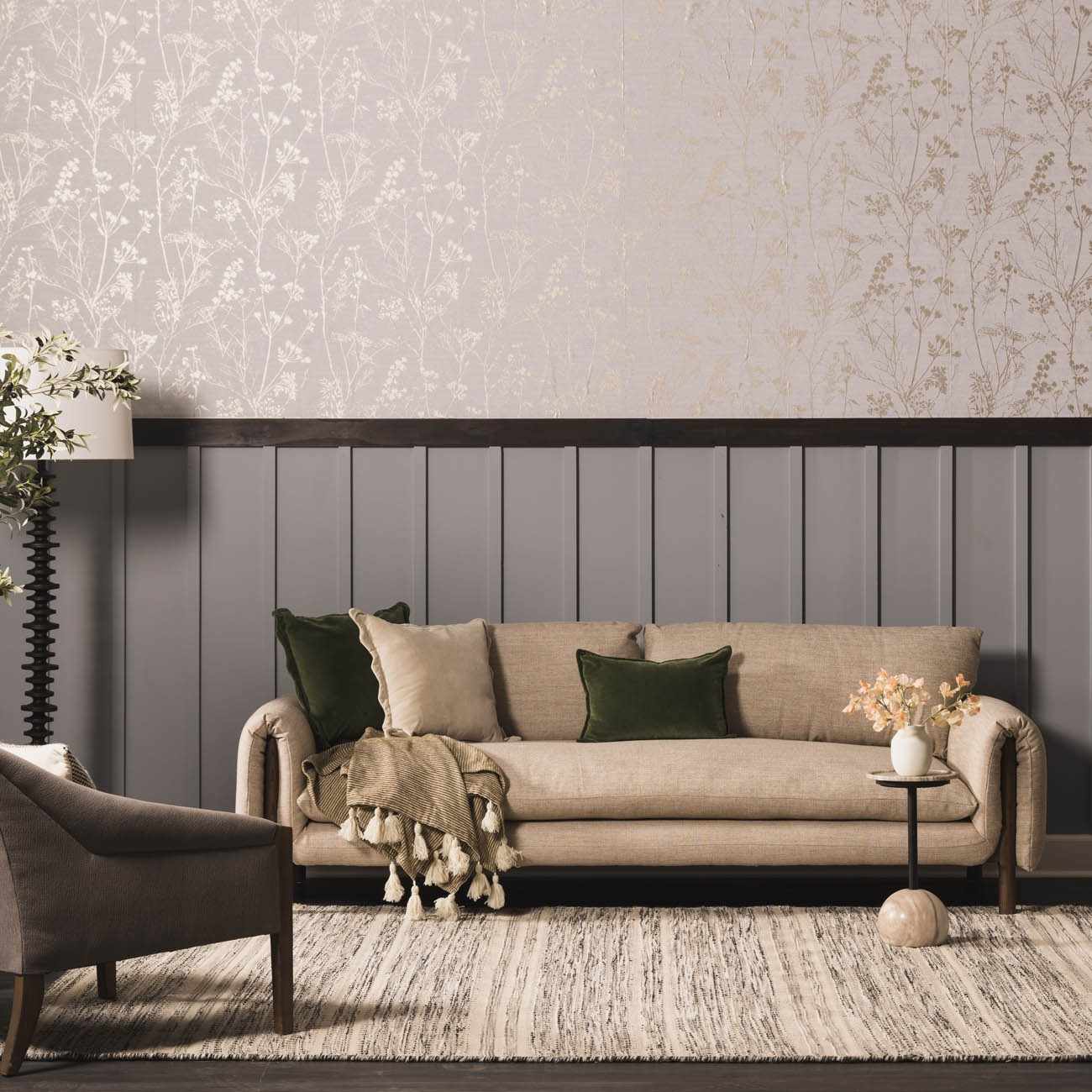 Arabi Wool Area Rug Hand Woven Transitional Black Gray Beige