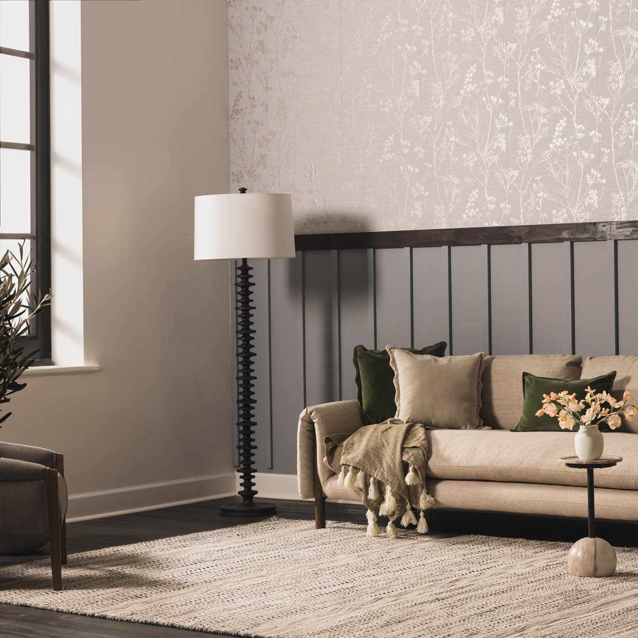 Arabi Wool Area Rug Hand Woven Transitional Black Gray Beige