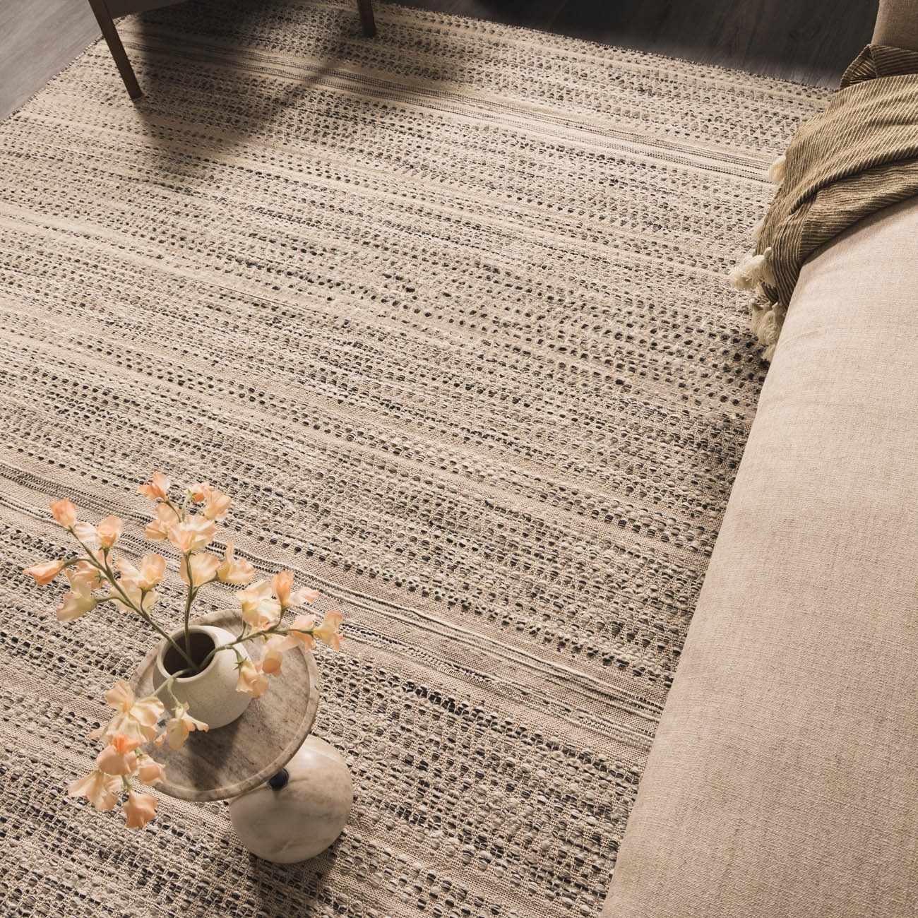 Arabi Wool Area Rug Hand Woven Transitional Black Gray Beige