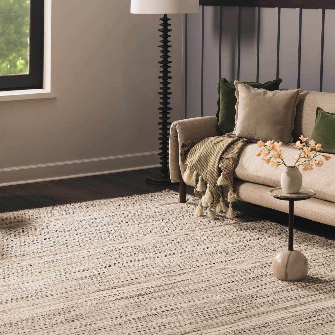 Arabi Wool Area Rug Hand Woven Transitional Black Gray Beige