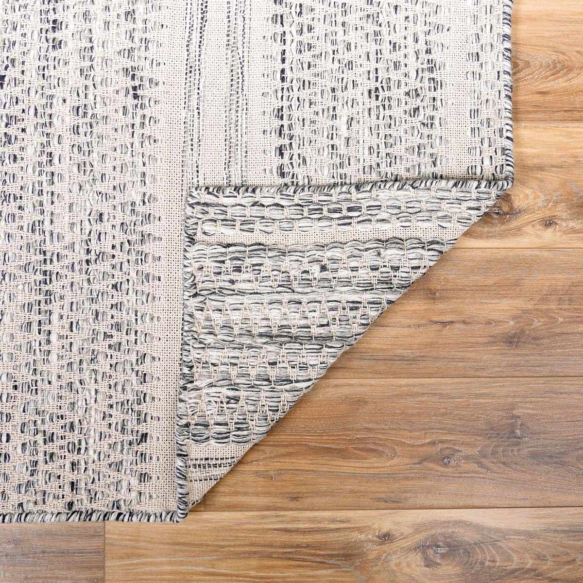 Arabi Wool Area Rug Hand Woven Transitional Black Gray Beige