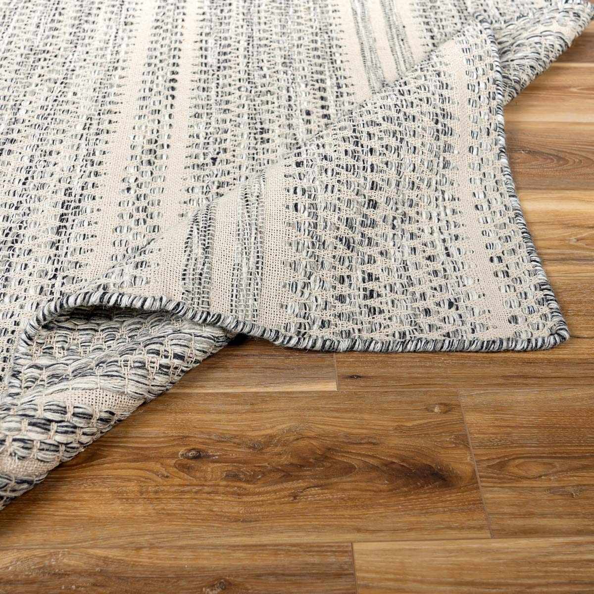 Arabi Wool Area Rug Hand Woven Transitional Black Gray Beige