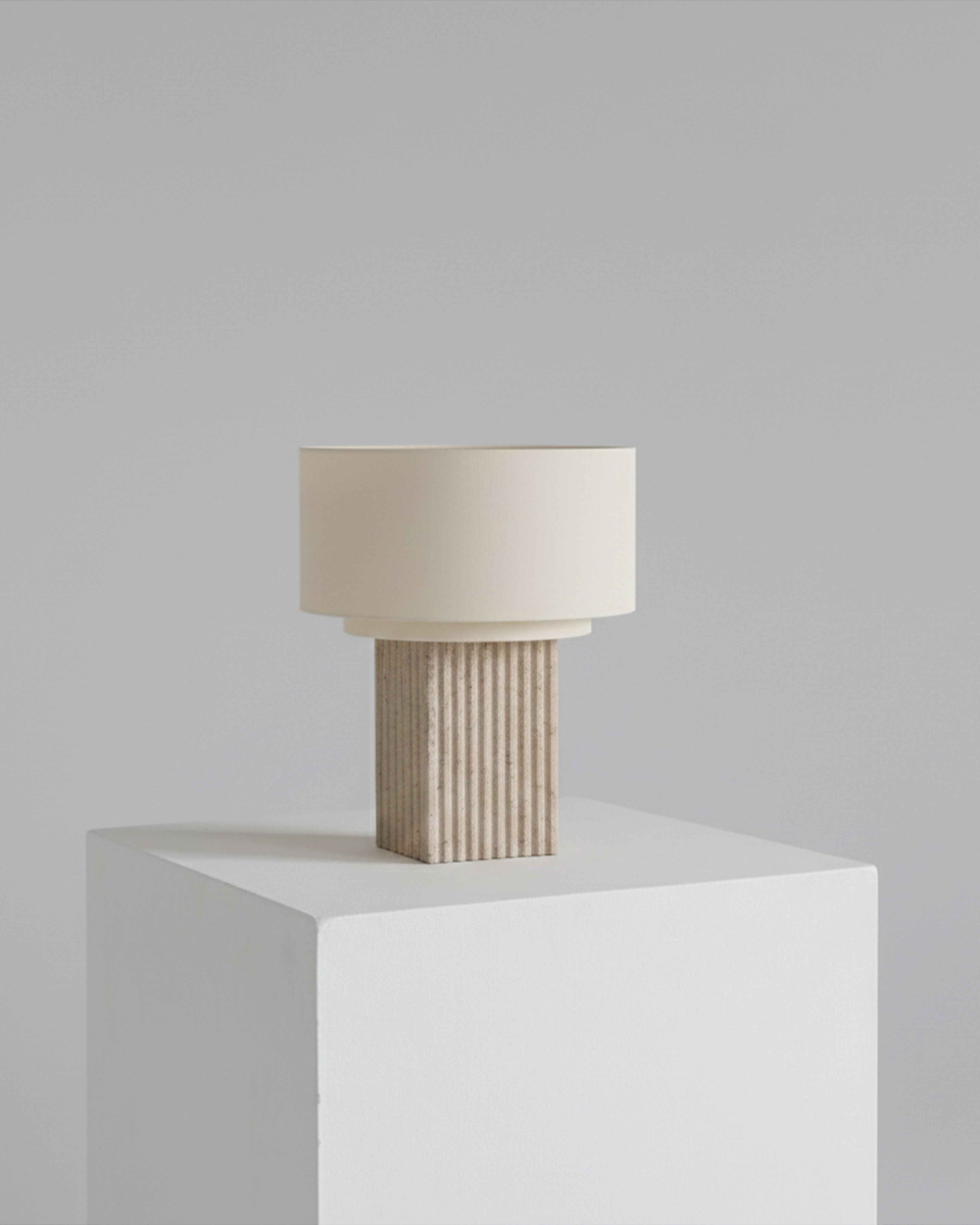 Aurelia Table Lamp | Fluted Travertine Base, Linen Shade
