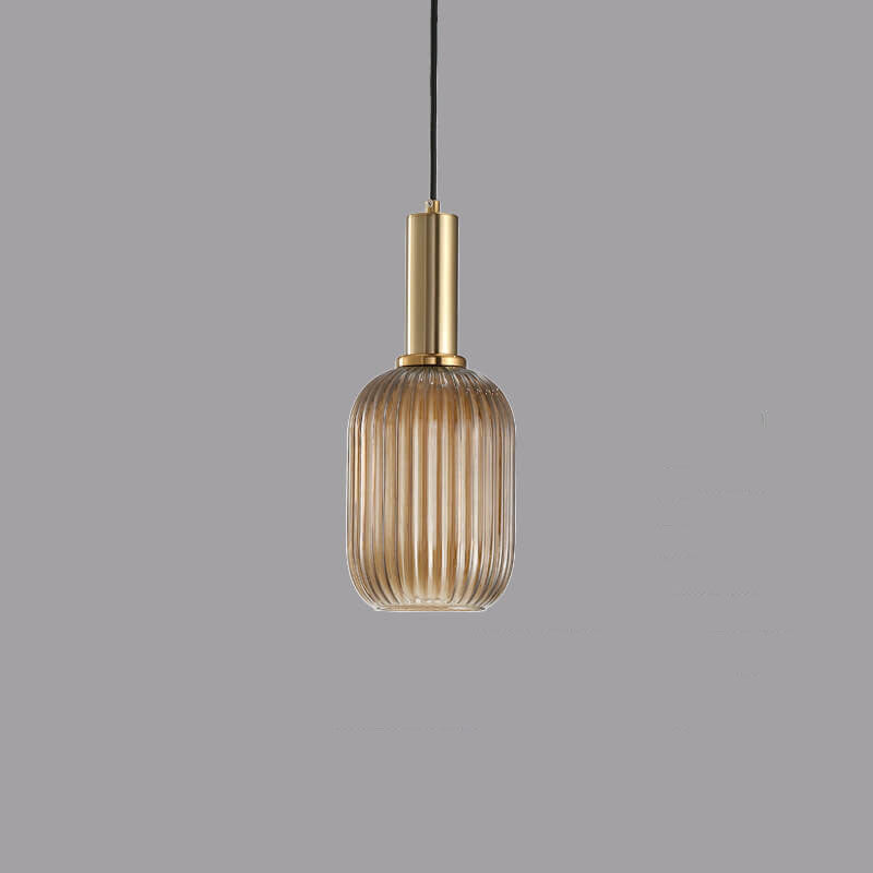 Simple Striped Glass Lantern Pendant Light with Single Bulb