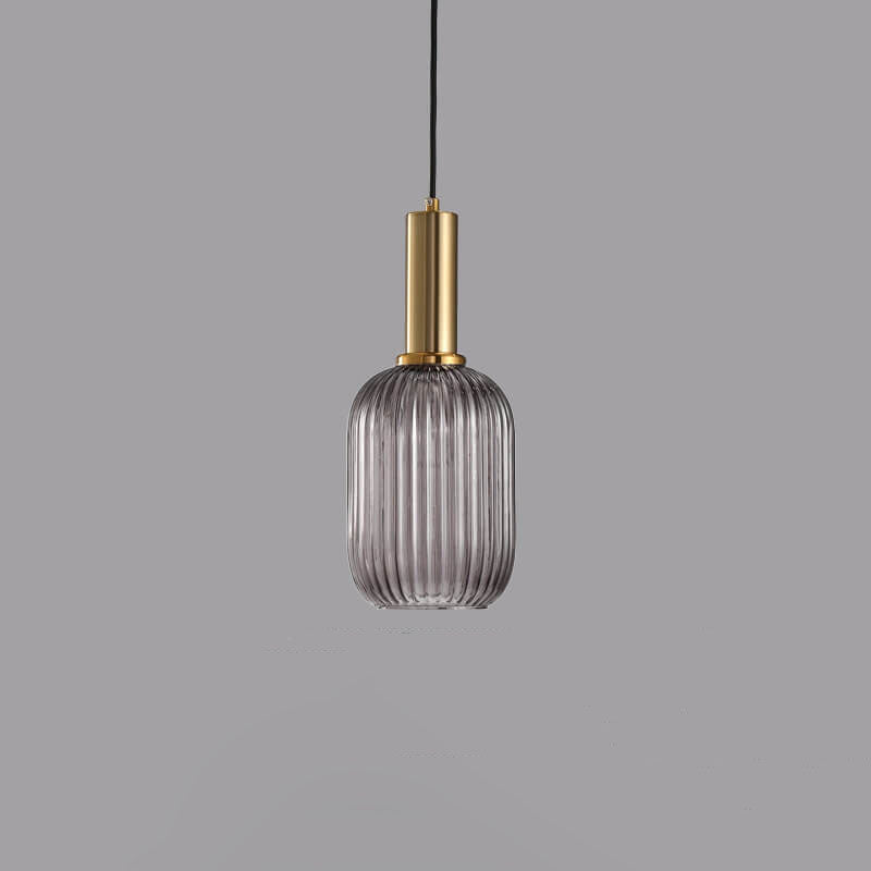 Simple Striped Glass Lantern Pendant Light with Single Bulb