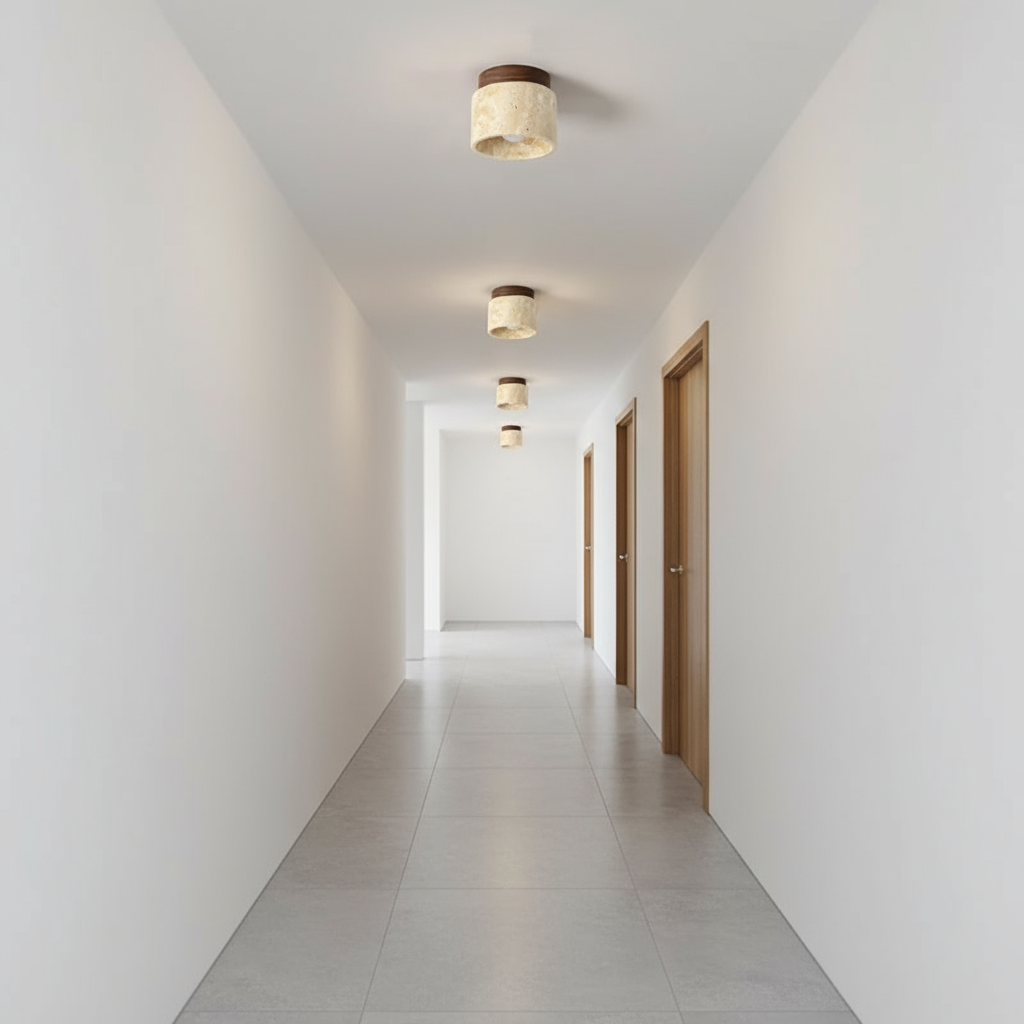 Biora Ceiling Lamp | Travertine & Wood, E27 Fitting