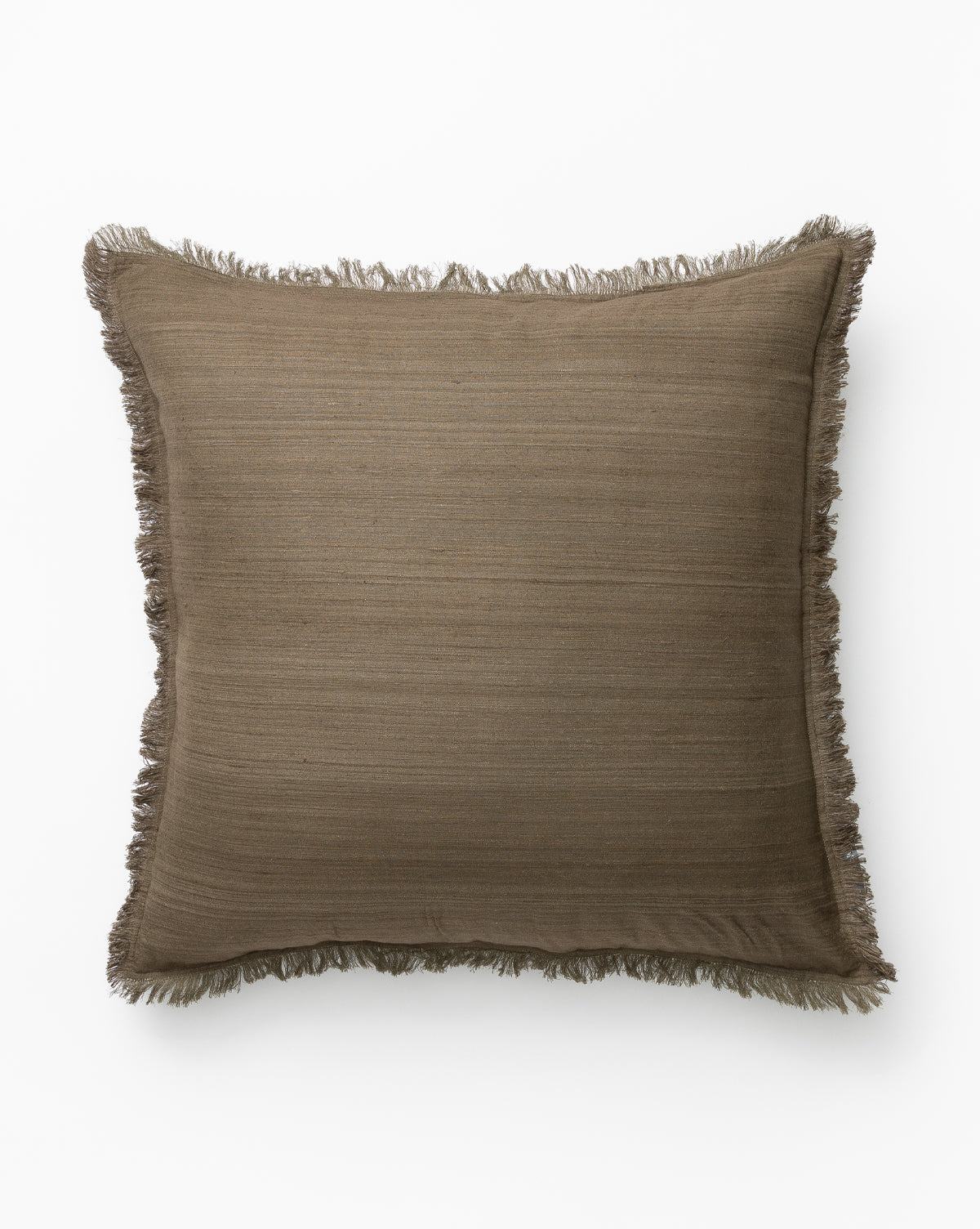 Bela Silk Fringe Pillow Cover  Woven Texture, Charcoal & Sage
