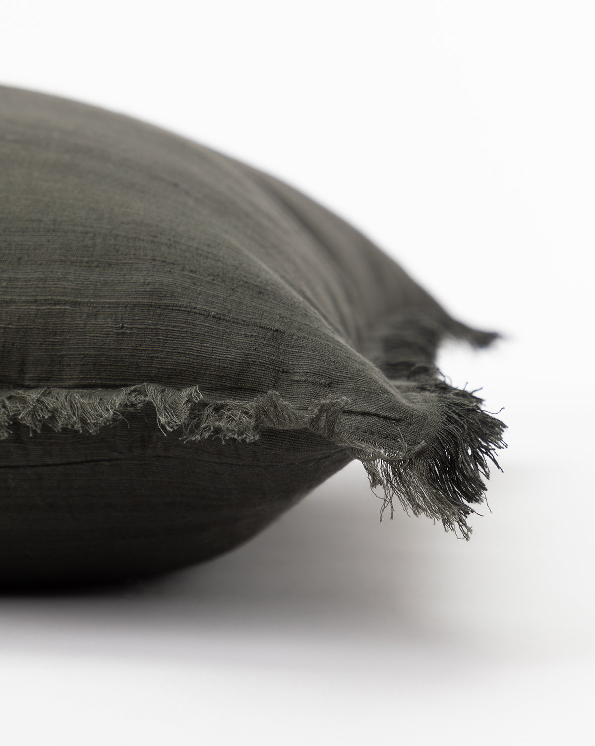 Bela Silk Fringe Pillow Cover  Woven Texture, Charcoal & Sage