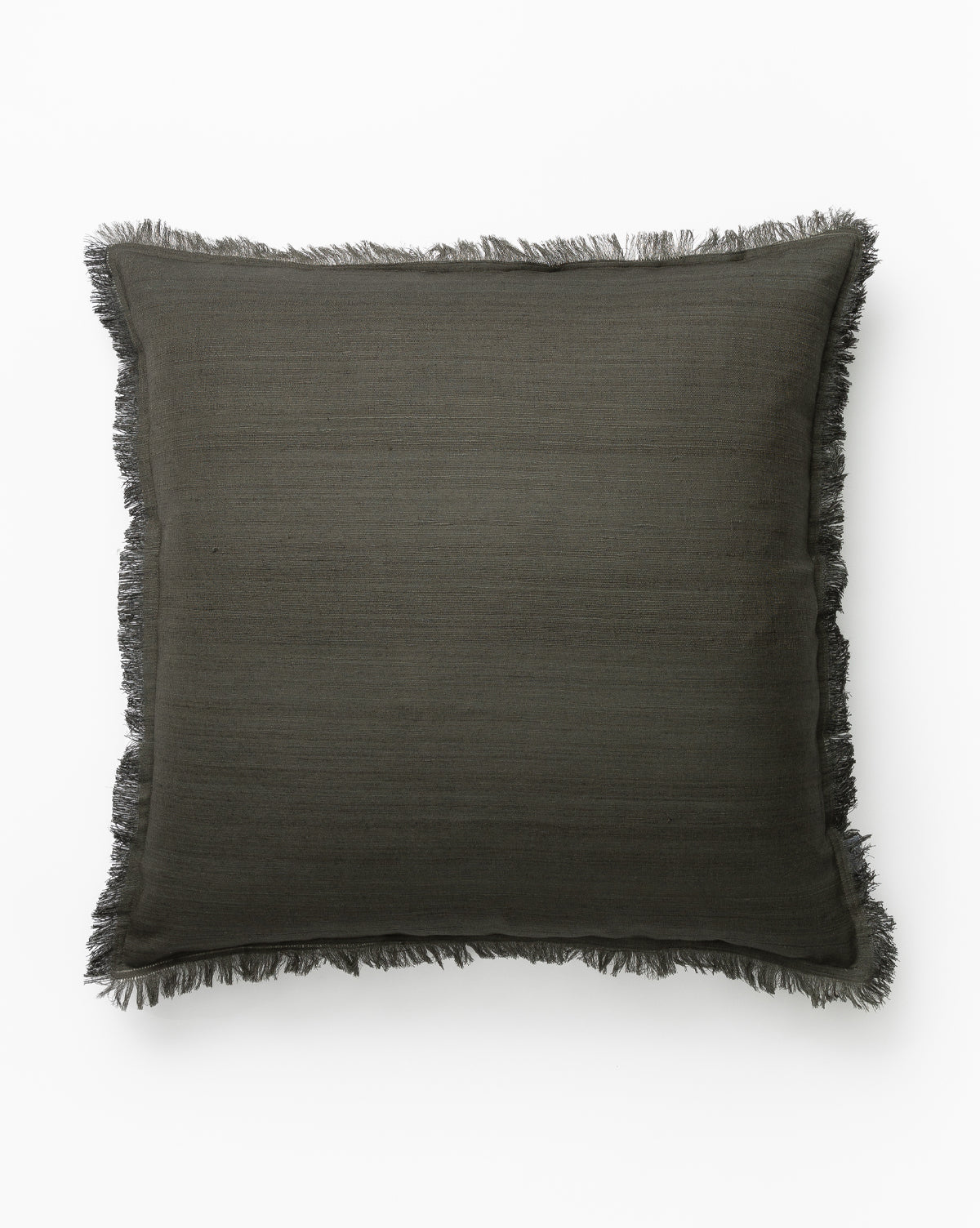 Bela Silk Fringe Pillow Cover  Woven Texture, Charcoal & Sage