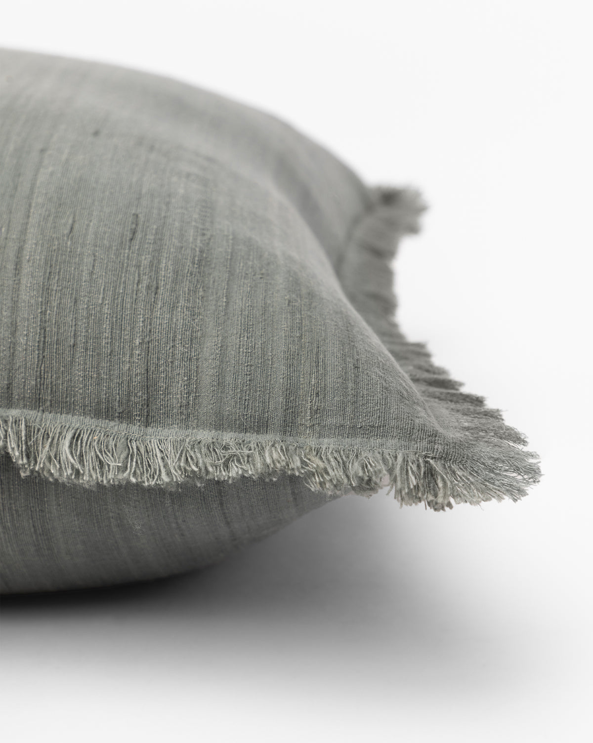 Bela Silk Fringe Pillow Cover  Woven Texture, Charcoal & Sage