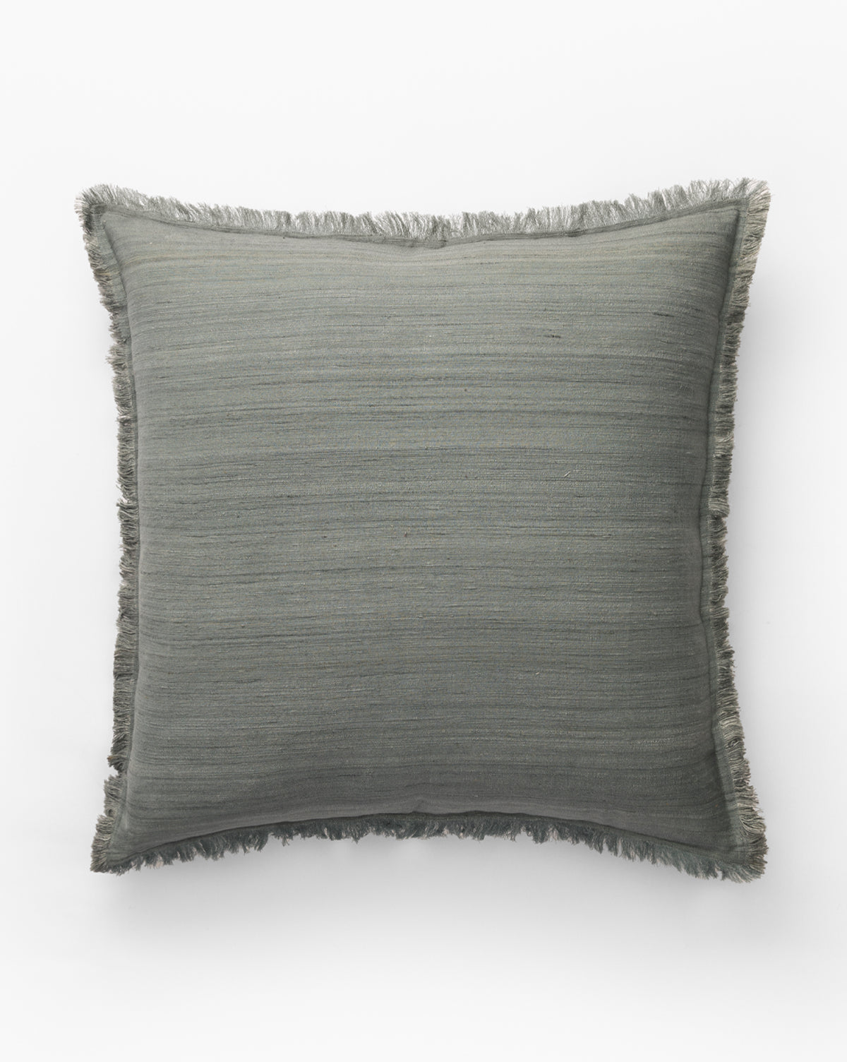 Bela Silk Fringe Pillow Cover  Woven Texture, Charcoal & Sage