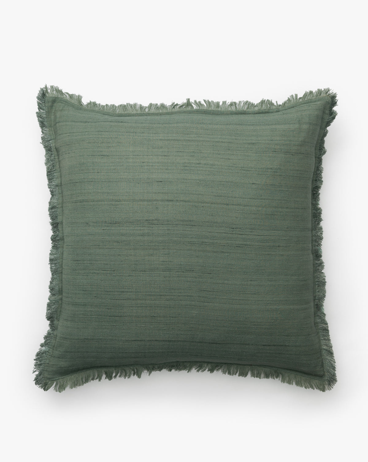 Bela Silk Fringe Pillow Cover  Woven Texture, Charcoal & Sage