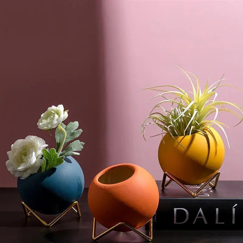 Cleo Ceramic Plant Pot | Modern Design with Steel Stand