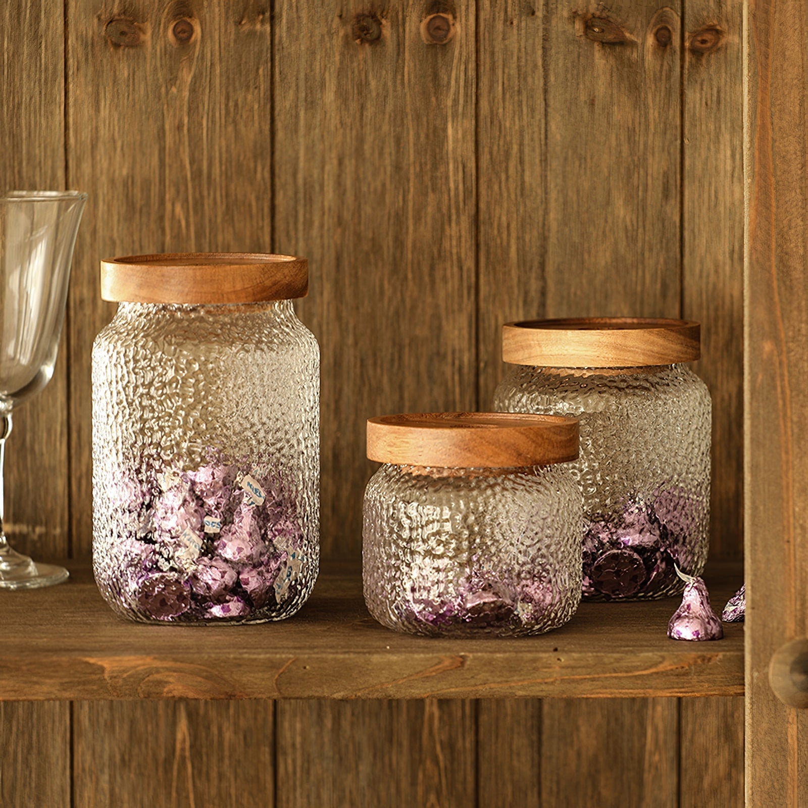 Bela Glass Storage Jar | Acacia Wood Lid, 3 Sizes Available