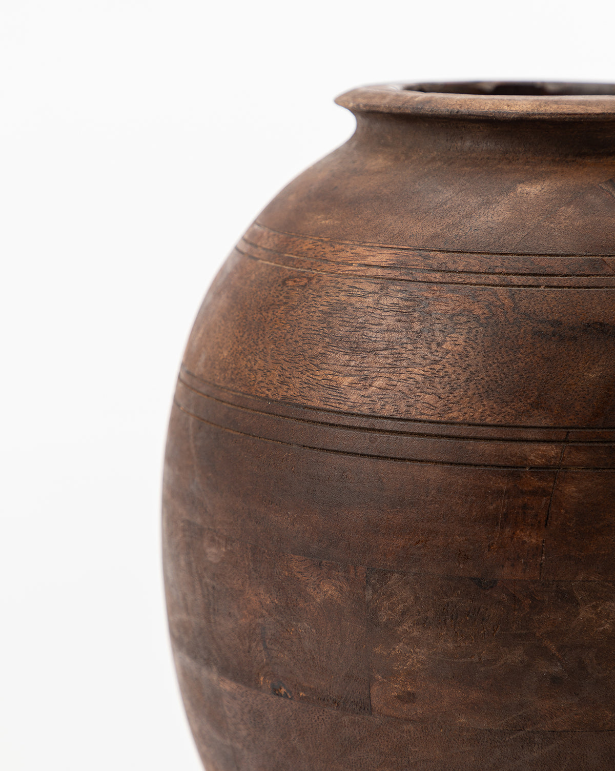Bela Aged Wood Vase  Timeless Etched Design