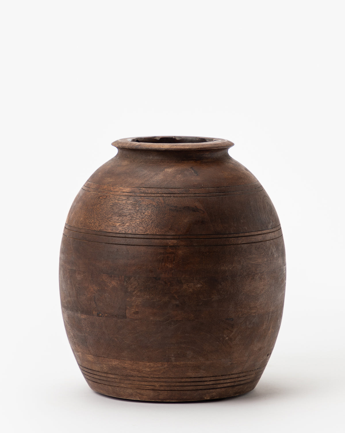 Bela Aged Wood Vase  Timeless Etched Design