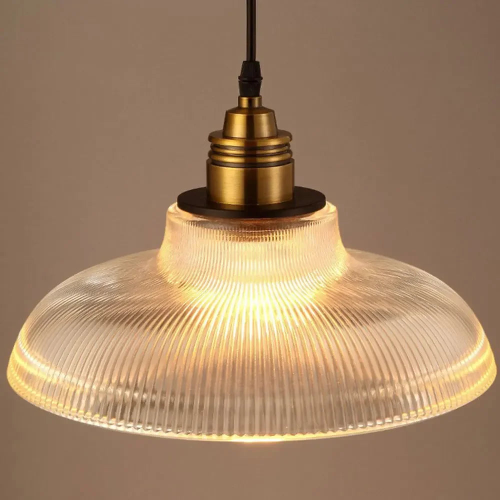 LuxeVibe Pendant Light | Ribbed Glass Shade, Brass Finish