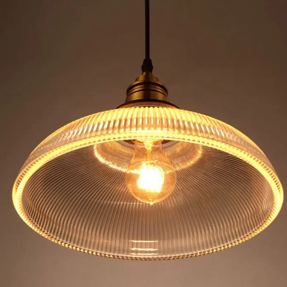 LuxeVibe Pendant Light | Ribbed Glass Shade, Brass Finish