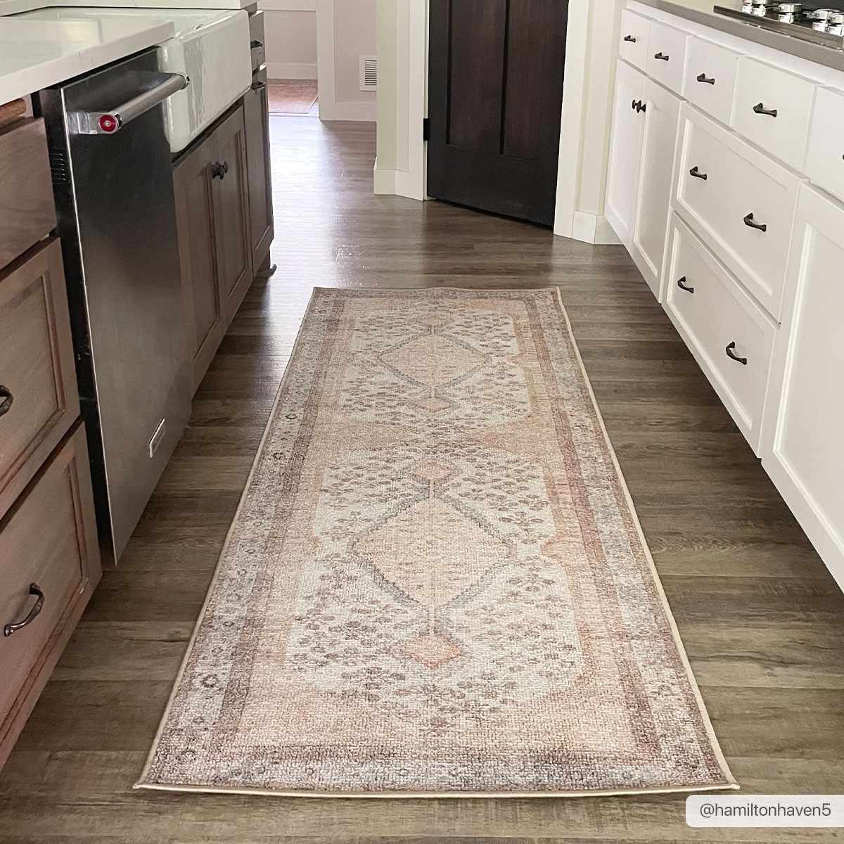 Analu Non-Slip Rug  Machine Washable, Medium Pile, Tan/Brown/Blue