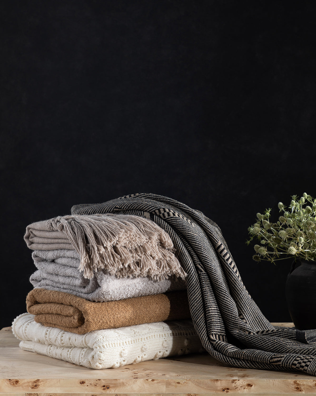 Aveline Woven Throw  Wool & Silk Blend, Neutral Palette