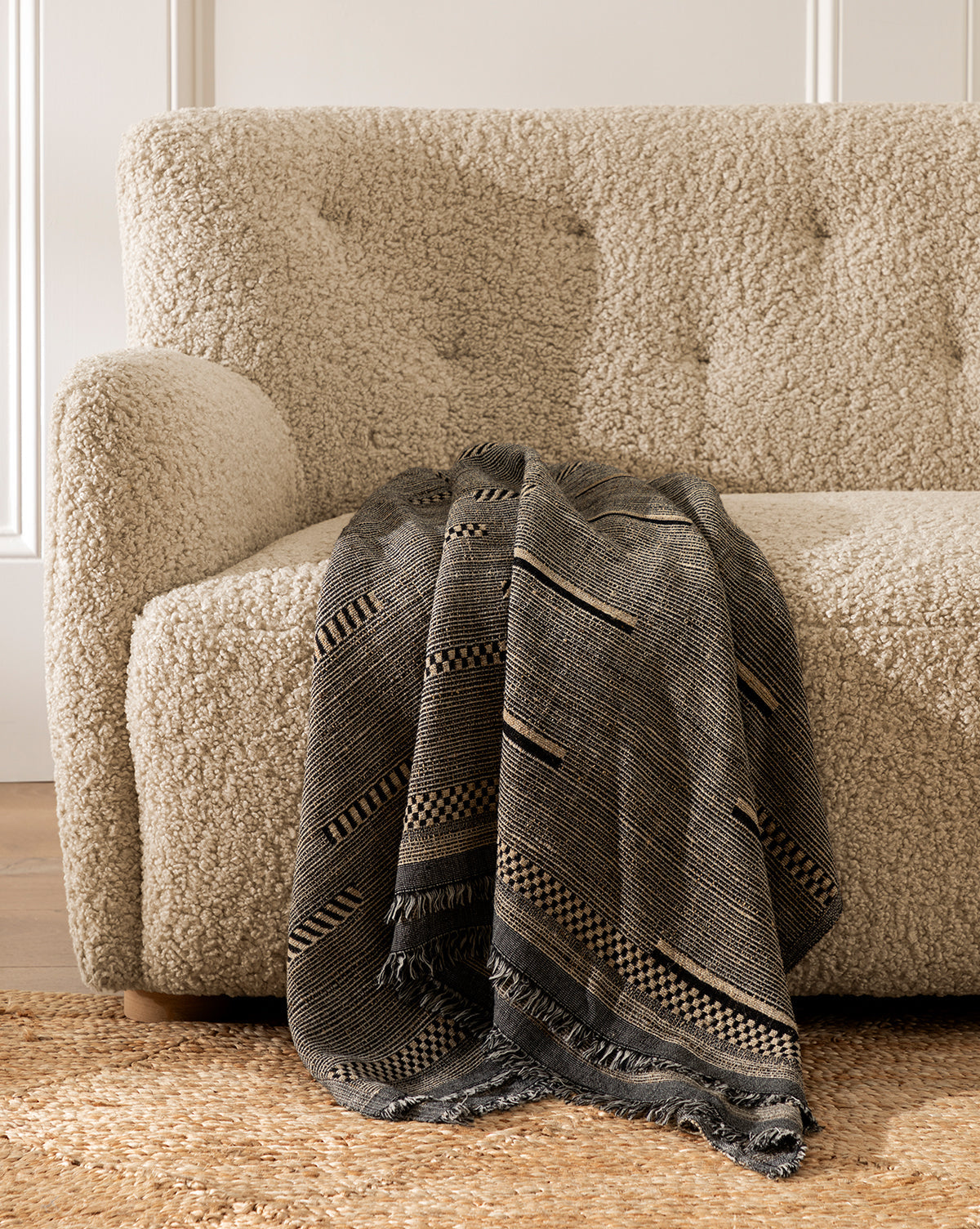 Aveline Woven Throw  Wool & Silk Blend, Neutral Palette