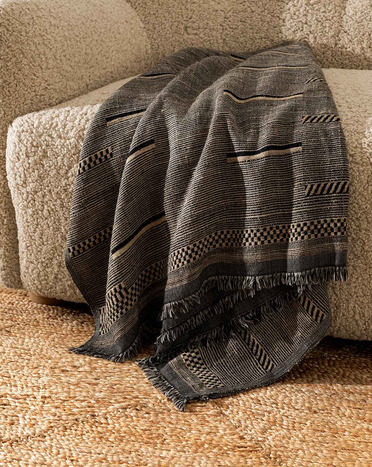 Aveline Woven Throw  Wool & Silk Blend, Neutral Palette