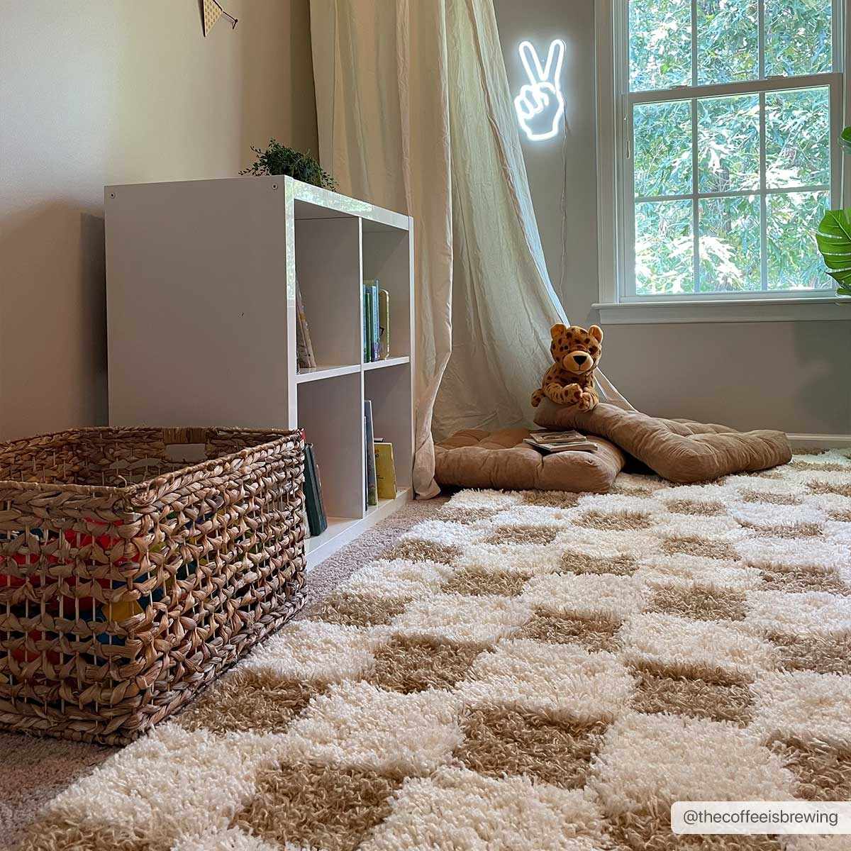 Astra Area Rug  Mustard Checkered, Plush Pile, Machine Woven
