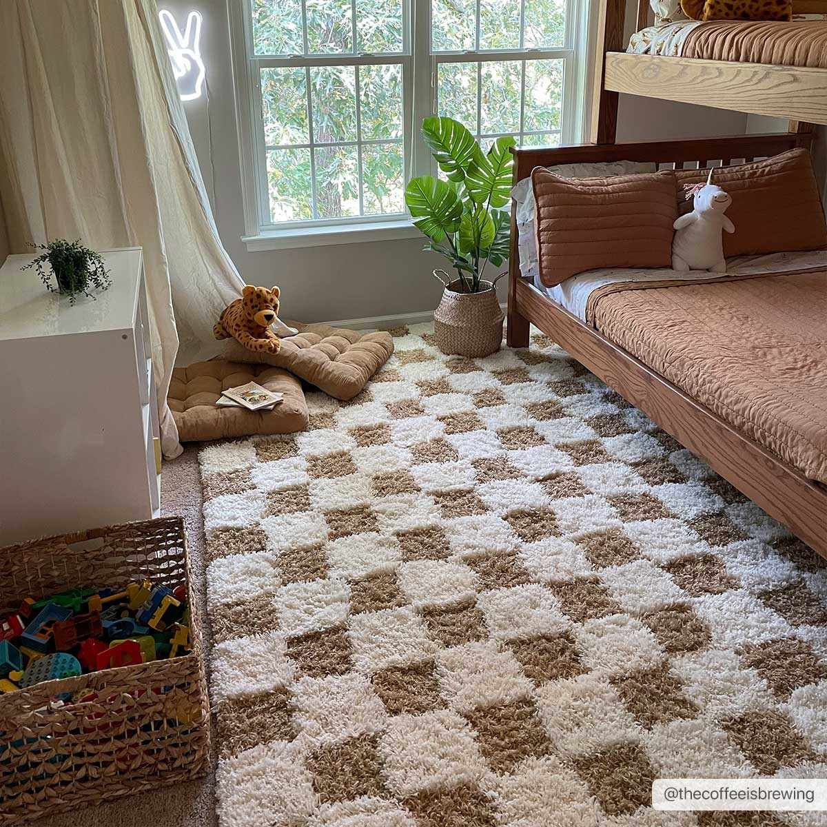 Astra Area Rug  Mustard Checkered, Plush Pile, Machine Woven
