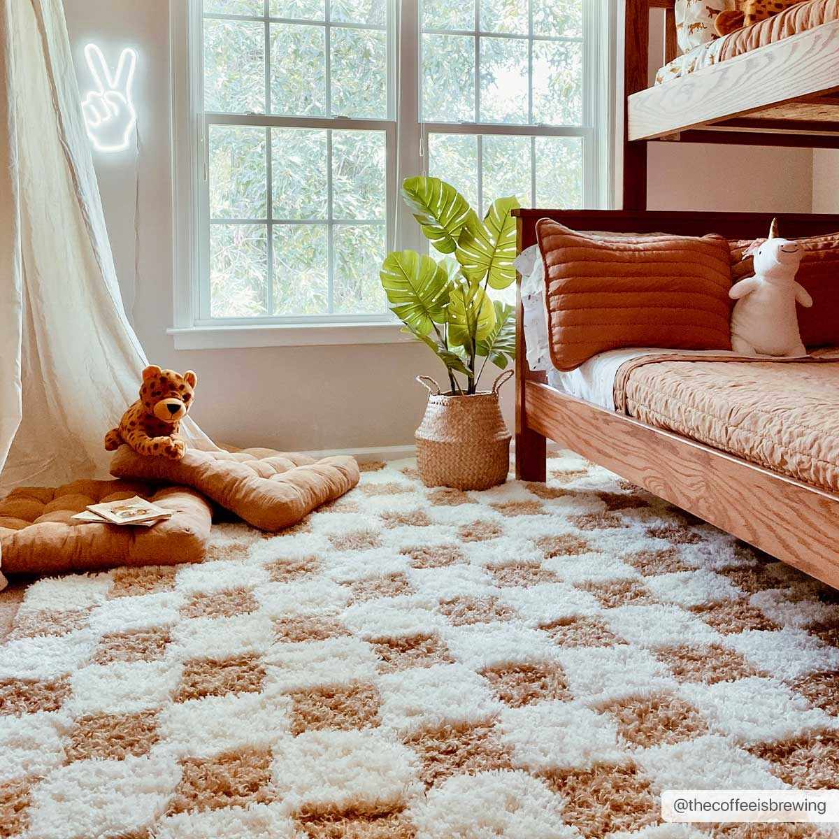 Astra Area Rug  Mustard Checkered, Plush Pile, Machine Woven