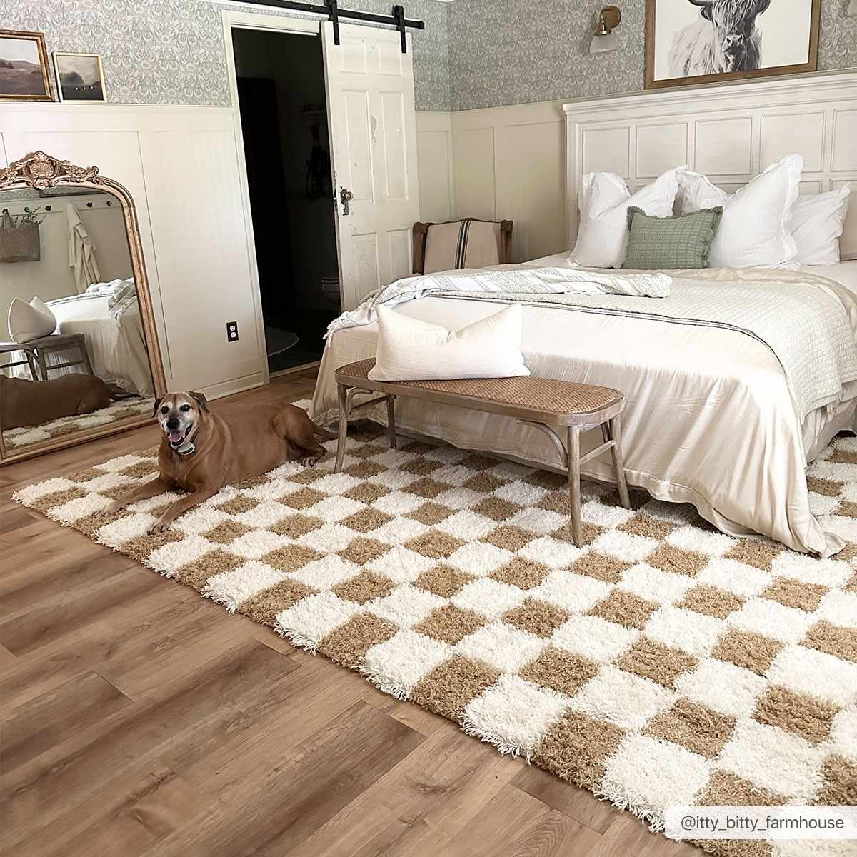 Astra Area Rug  Mustard Checkered, Plush Pile, Machine Woven