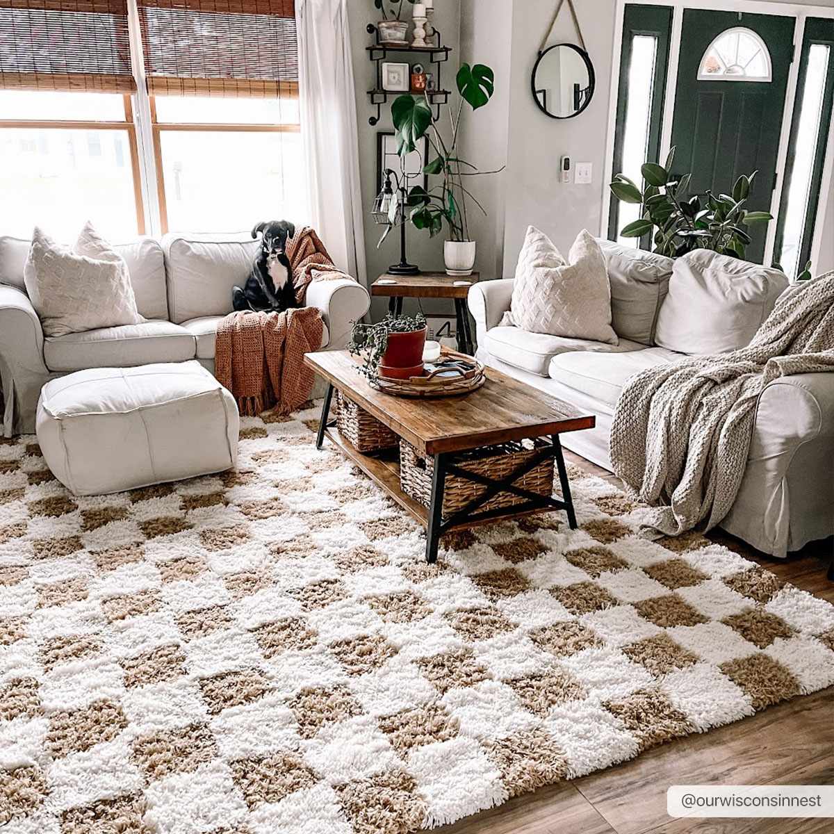 Astra Area Rug  Mustard Checkered, Plush Pile, Machine Woven