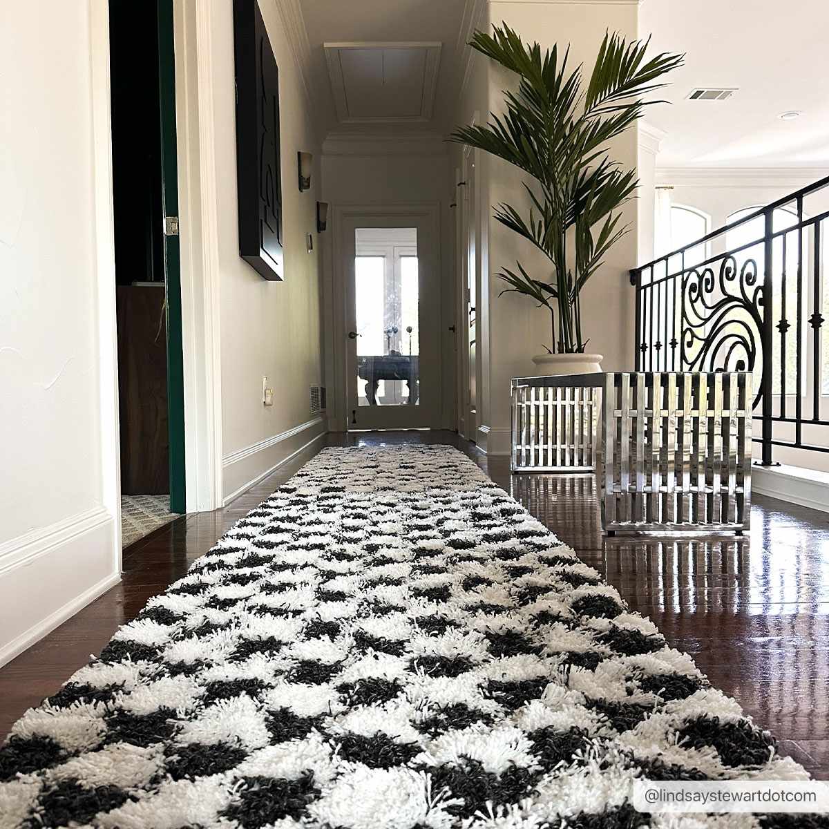 Bento Area Rug  Black & White Checkered  Plush Pile
