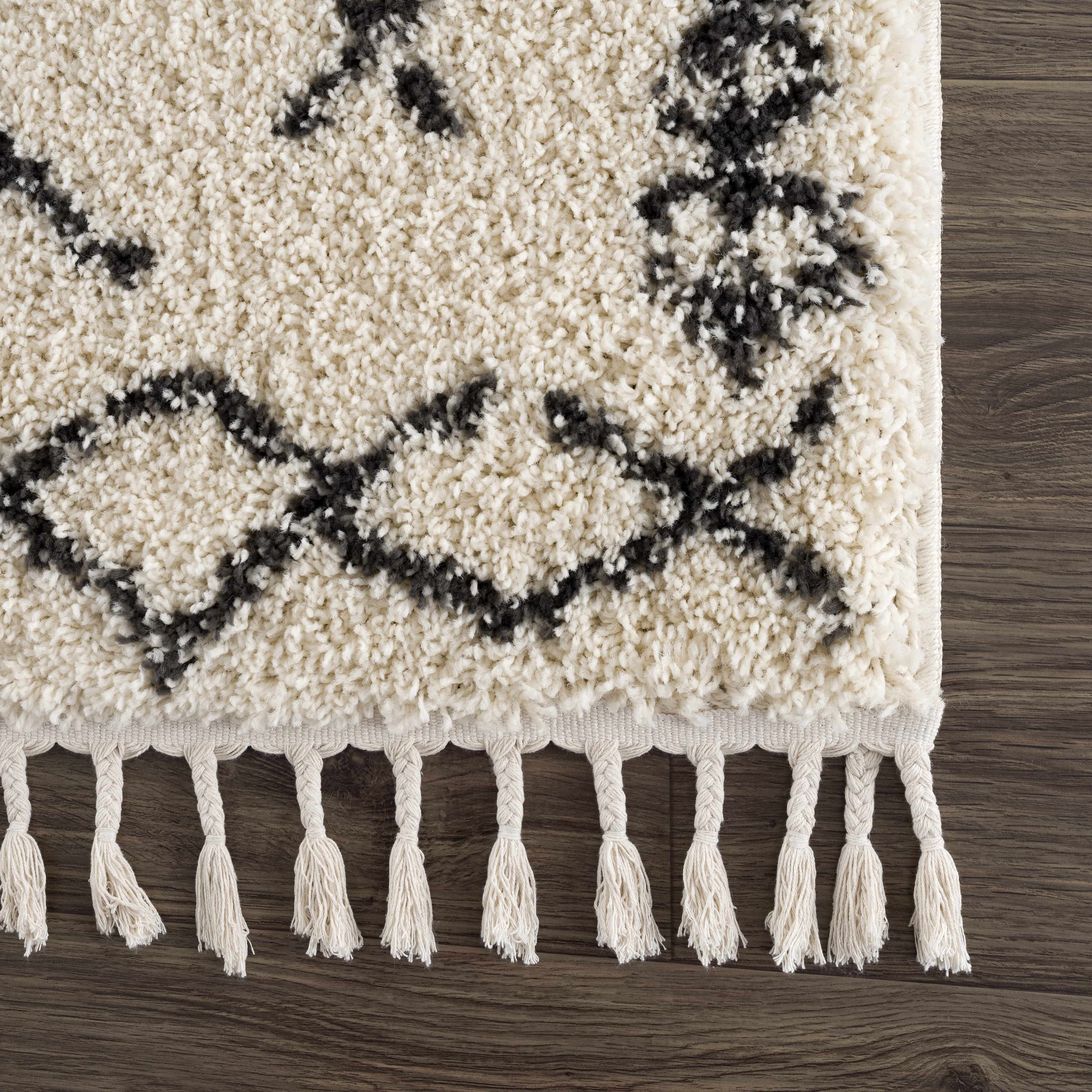 Bello Plush Area Rug  Machine Woven  Charcoal/Beige