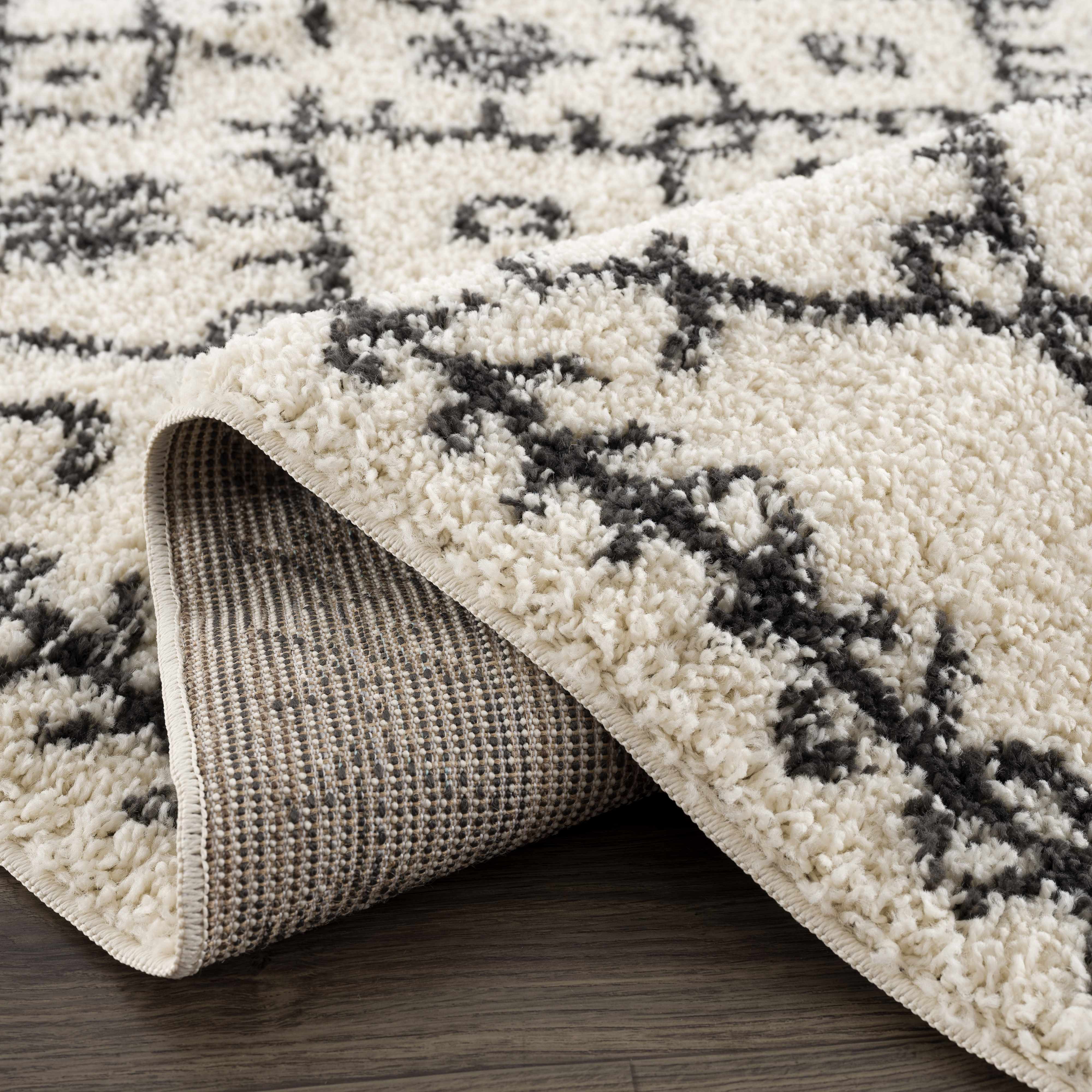 Bello Plush Area Rug  Machine Woven  Charcoal/Beige