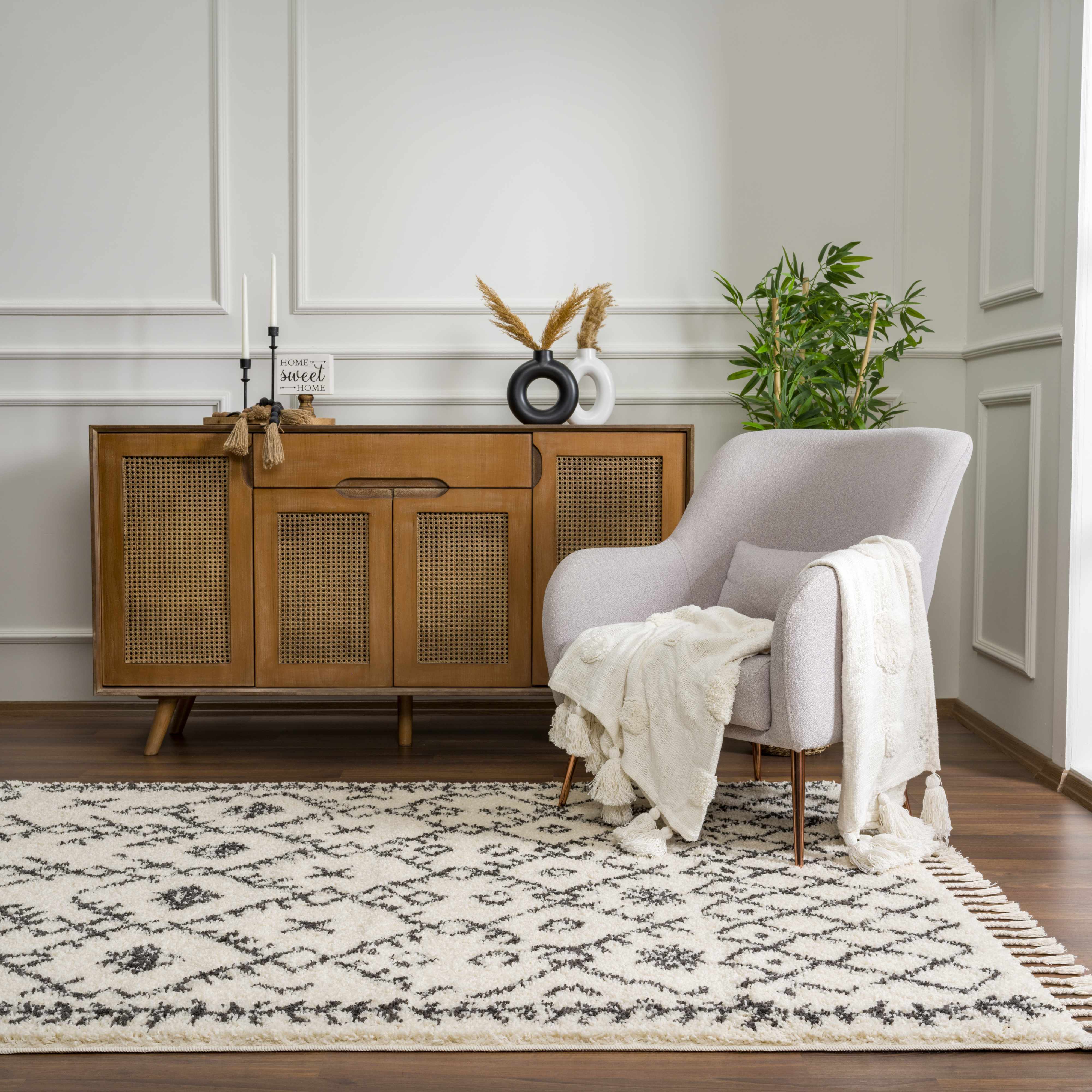 Bello Plush Area Rug  Machine Woven  Charcoal/Beige