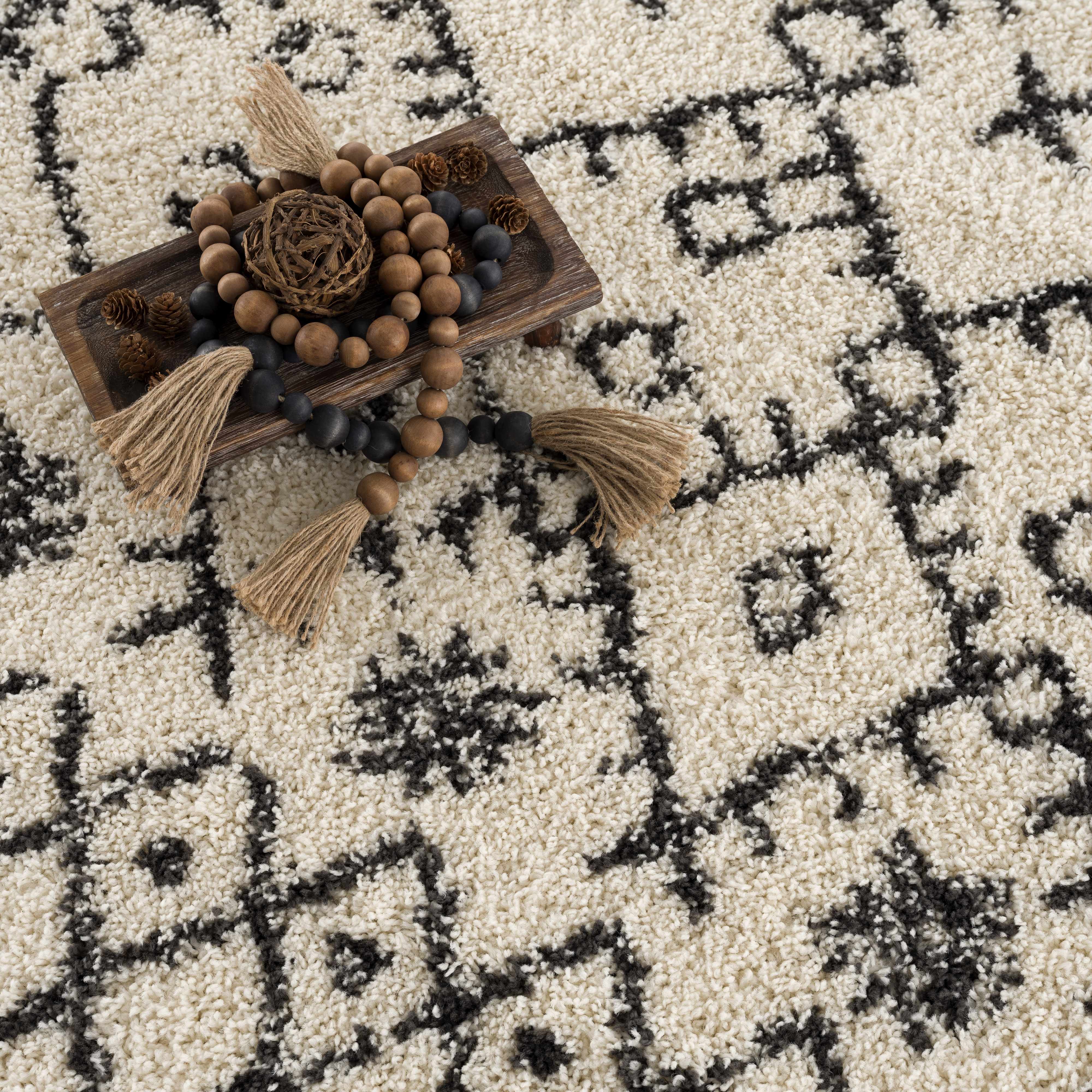 Bello Plush Area Rug  Machine Woven  Charcoal/Beige
